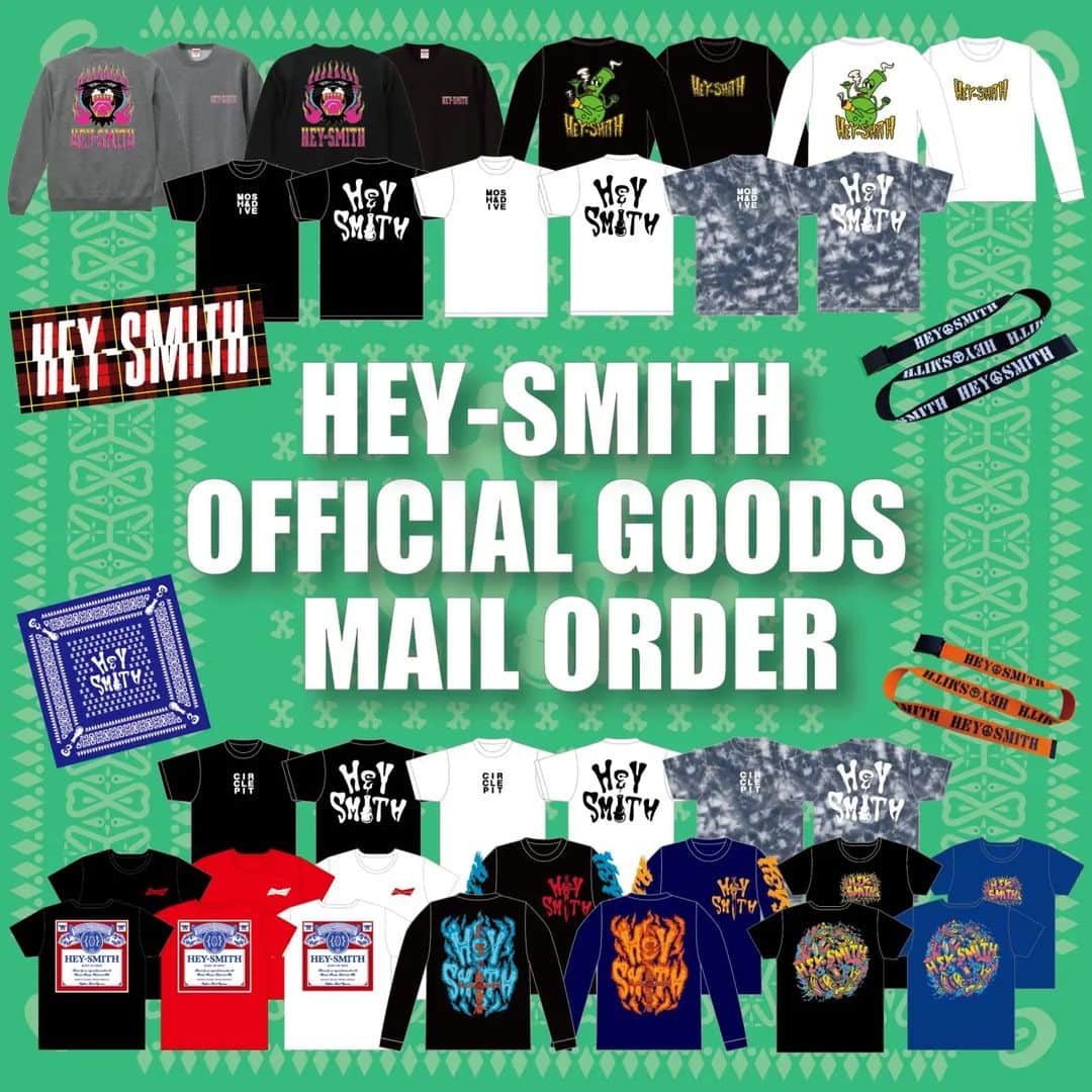 HEY-SMITHのインスタグラム：「【GOODS情報】  通販サイトにて、 現在会場で販売しているGOODSの通販開始します！ 販売期間：3/21〜3/31  通販サイトを要チェック！！ http://squidarmy.com/?mode=cate&cbid=1289409&csid=0」