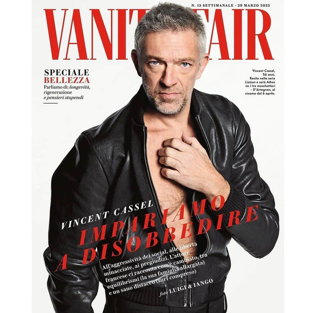 ルイージ&イアンゴのインスタグラム：「Vincent Cassel ♥️ @vincentcassel for @vanityfairitalia @luigiandiango @luigimurenu @marchettisimone @annebochon @anglomamakeup @gogo.desandre.navarre @prada @2bmanagement」