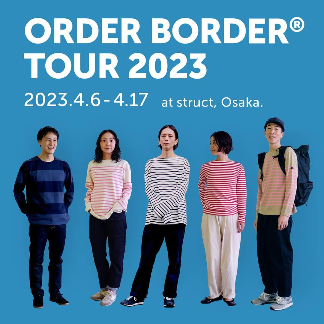 G.F.G.S.のインスタグラム：「ORDER BORDER TOUR 2023  4/6(thu)-4/17(mon) 大阪市のstruct(@blueover_struct )さんにて、 ORDER BORDER受注会を開催していただきます。  一つ一つを職人の手仕事で作り上げるスニーカーブランド「blueover」の直営店であり、全国各地の良品を取り揃えたセレクトショップ、structさん。 今年も受注会を開催していただきます。  豊富なレギュラーカラーサンプルは、人気のナバルを多めにお届けしています。 初夏に向けて、七分袖や半袖のオーダーが増えてきました。 様々なカラー・配色や袖丈・サイズ感をお試しください。  事前にHPのカラープレビューで 欲しいline upをあげておくとスムーズです◎ https://www.gfgs.net/shop/  リンクはプロフィール(@gfgs )から。  --  毎年会期中に素敵な着画を発信してくださっているstructさん。 今回は投稿TOP画像にご協力していただきました!  ―――――――――――  struct  〒550-0003 大阪市西区京町堀 2-3-4 1F TEL 066-447-6030 open 12:00-20:00 定休日:火・水  ※会期中の営業時間や休業日等  詳細は公式HPやSNS等でご確認ください。  ――――――――――― #gfgs #orderborder #大阪 #struct #blueover #手仕事 #丁寧な暮らし #お気に入り #セレクトショップ #ファッション #オーダー会 #ワードローブ #カスタム #セミオーダー #春服 #夏服 #買い物 #選ぶ #着心地 #お出かけ #カジュアル #シンプル #カットソー #デイリーウェア #ボーダー #しましま #ボーダートップス」