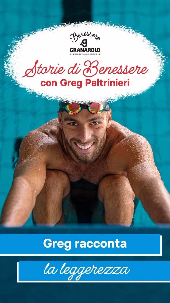 グレゴリオ・パルトリニエリのインスタグラム：「Per @greg_palt nuotare è come volare. Tutto per merito della leggerezza. Ci spiega perché nel tempo di una bracciata.  Guarda la prima puntata delle #StoriediBenessere  #GranaroloBenessere  #GregorioPaltrinieri #Accadì #SenzaLattosio #leggerezza」