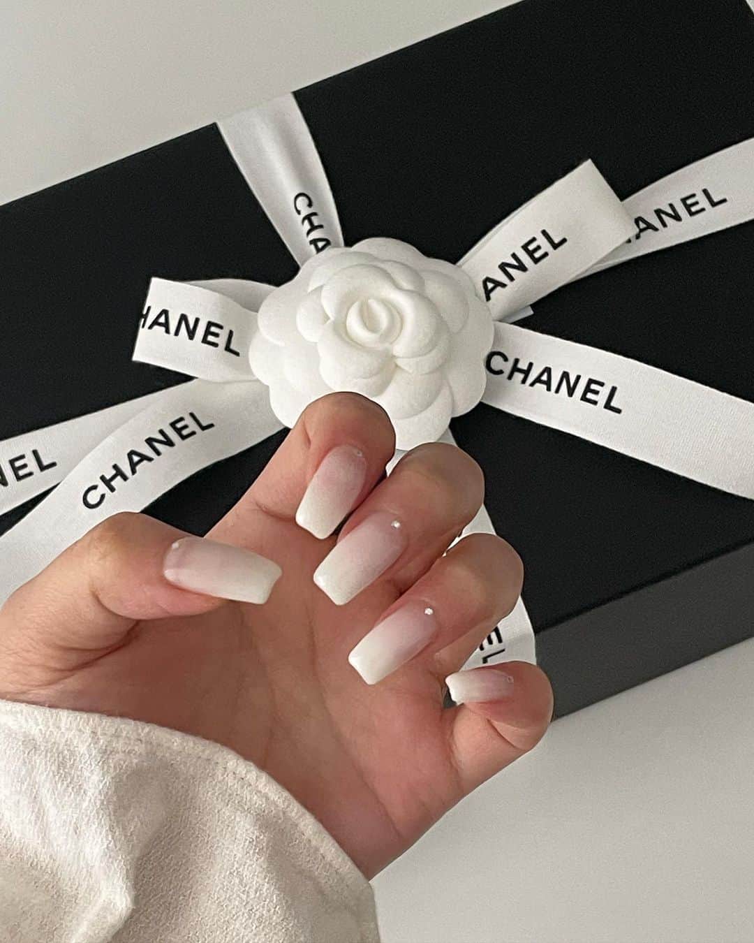 のインスタグラム：「new nails🤍🎀  @_jemiy_u   白のグラデーション🥛  いろんなお洋服に合わせやすい シンプルネイル💅🏻」