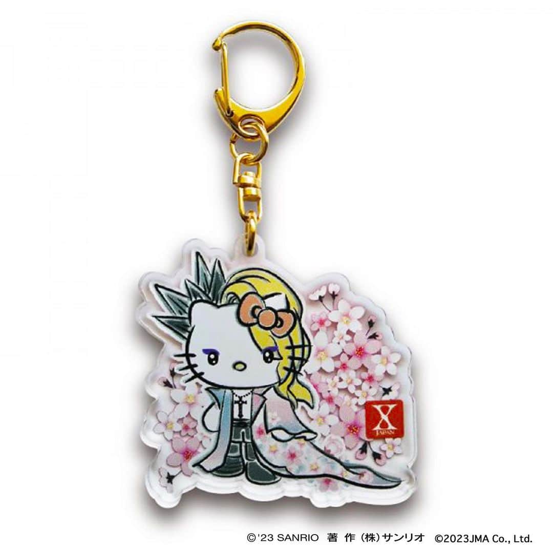 のインスタグラム：「yoshikitty Acrylic Keychain Sakura ⭐アクリルキーホルダー・桜⭐  艶やかな満開の桜をバックに、さらに桜柄の着物を着たyoshikittyがデザインされた和イメージの商品です。  詳しくはこちら https://asunaro.shop-pro.jp/?pid=141580204  @YoshikiOfficial  #yoshikitty #yoshiki #xjapan #sanrio #hellokitty」