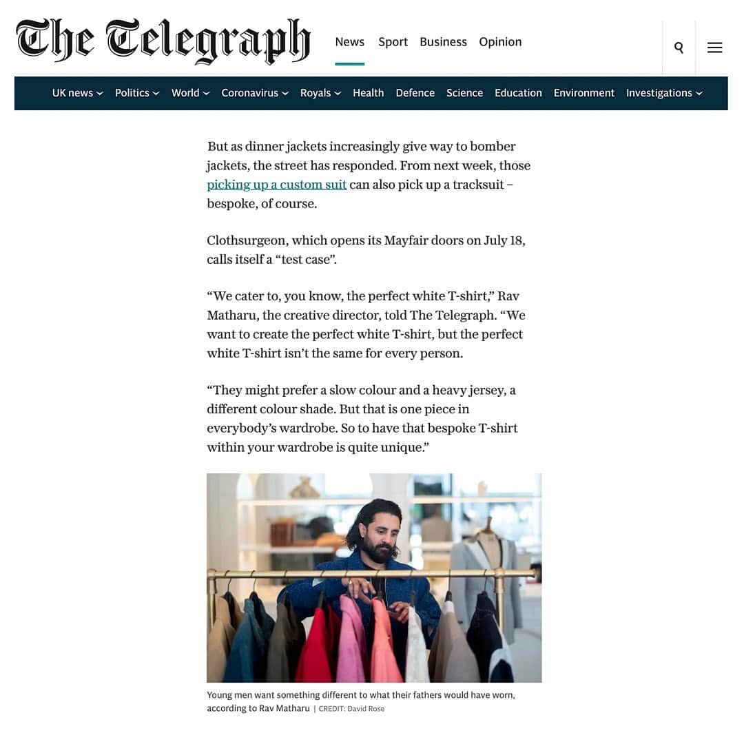 クロスサージョンさんのインスタグラム写真 - (クロスサージョンInstagram)「THE TELEGRAPH   clothsurgeon’s Founder, Rav Matharu tipping the balance from traditional to Bespoke Luxury Streetwear on the world’s famous, Savile Row.  Article: Ruby Cline  Photography: David Rose  Andrew Crowley  David Benett   Publication: @telegraph   www.telegraph.co.uk/authors/r/ru-rz/ruby-cline/   #clothsurgeon #bespoke #savilerow」3月23日 6時21分 - clothsurgeon
