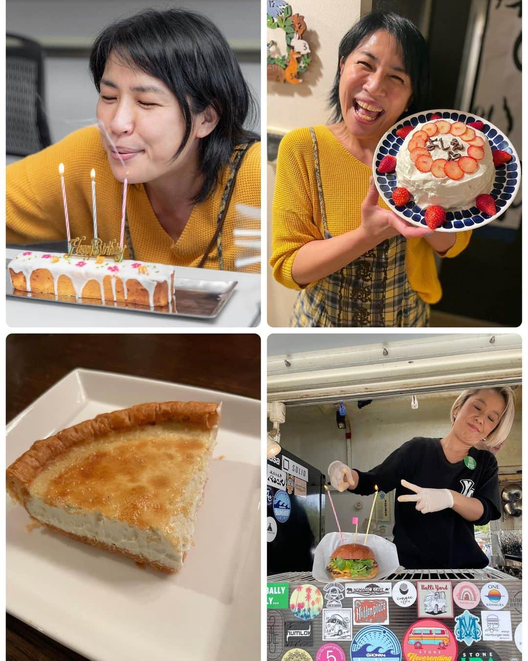 奥山佳恵のインスタグラム：「・ ついに40代最後の年に♡ ３月１１日の誕生日に ４９歳になりました！  今年も生まれてきたことをお祝いしてもらえて感激で感謝！  １枚目♡ @hatobaphoto 波止場の写真教室で @_makan_table スゴ腕ジャーマネの ショーコさんが作ってくれたケーキ！ 前夜祭でお友達が作ってくれたケーキ！ @the__circus  サーカスのゴルゴンゾーラチーズケーキ！ 誕生日翌日開催のローカルマーケットでは @_yasuda_burger_ ヤスダバーガーさんで @r.denim2014 リナがバーガーにロウソク立ててくれた！  行列の中でどえらい辱めにあったわ笑ウソ毎年ありがとう！  ２枚目♡ 敏腕マネージャーイトーさんがプレゼントしてくれた絵筆 @prbt_official きっとこれでいつか出れますプレバト！ @mgmg49 数人のお友達からいただいたおいしいもの @yoshimotomilk 高知県佐川町のめちゃ甘い吉本牛乳 @tanaka_farm 長野県須坂市タナカファームのおいしい卵  おいしい！の中に感じる時間と愛情と丁寧さ。ありがとう！  ３枚目♡ お友達の加藤貴子ちゃんが作ってくれた手作りイチゴジャム 妹ミポが見つけてきてくれたハンガリーカロチャ柄のカップ 釣り友達がプレゼントしてくれたウロコ取りとお刺身用お皿 @silva_official_insta ヨシコが送ってくれたワンピース　  私に、の思いもしっかり感じて嬉しい。ありがとう！  4枚目♡ @yukanishino0408 ユカさんからは女子力爆上がりリップ @iroha_momijizaka 船平さんによる大好きな色たちの花束 @momosisthers 妹ミポからは八重咲きのチューリップも  誕生日当日すごい遅い時間スタートになっちゃったのですが @monk_tsujido 祝わせてくださりありがとうございました  そして動画♡ @in.a.bar 日を改めてお祝いしてくれてありがとう #めっちゃ低音なハピバのうた #なぜなら男子ばかりだから #ロウソクはなぜか１本だけ #メンドーだったのでは #なにせ49歳なもんで #そして消される笑  最後の写真♡ 私から私へプレゼント ただ赤いだけというだけで 選んできたよアップルウォッチ  #全然使い方わからない #急にSiriが反応して焦る #立てと言われて素直に立つ  こんな私ですがありがとう♡ 待ってろよ楽しそうな50代！ こんな元気な50代もいること驚いてもらおう  #いくつになっても #誕生日は嬉しい そして #生きてるだけで人生は楽しい ・」