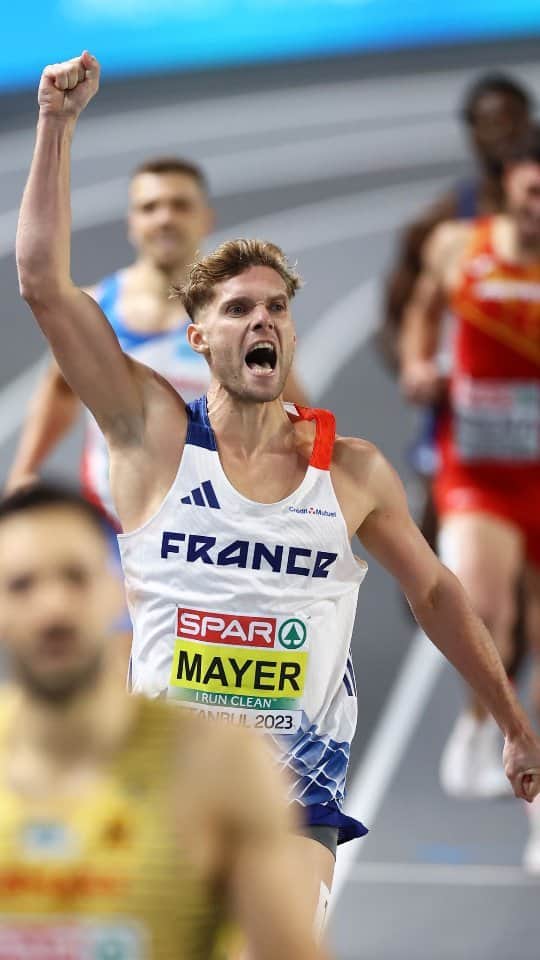 ケビン・マイヤーのインスタグラム：「Magnifique 🥇!   🇫🇷 @mayer.deca won his third European title in the men's heptathlon!  🔜 Decathlon loading 👀   #Istanbul2023 #athletics #trackandfield」