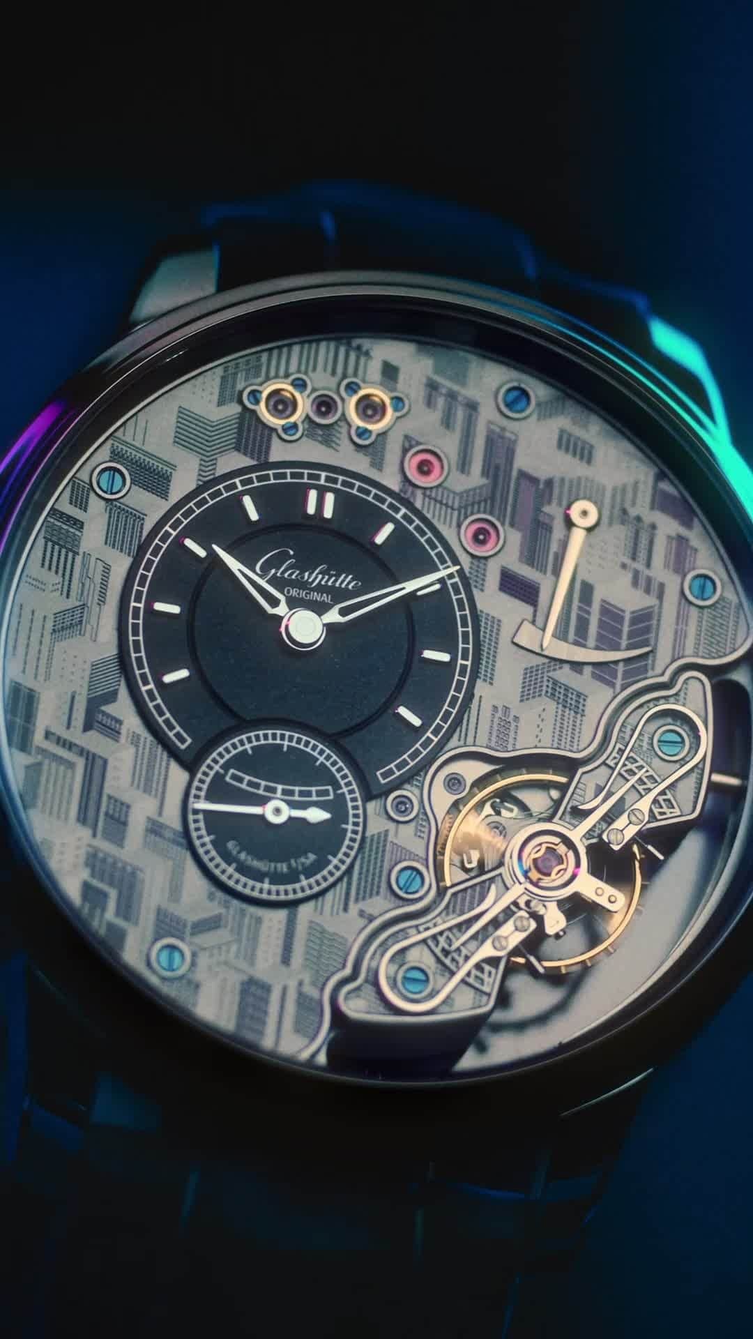 グラスヒュッテのインスタグラム：「#JustUnveiled And here it is: our new PanoInverse Limited Edition! This watch takes you on a journey into the pulsing heart of the big city. Its urban design offers a completely new interpretation of street art. Discover a metropolis that never sleeps and whose beat is the rhythm of a Glashütte manufacture calibre. Proud to be the Original.  #GlashütteOriginal #GlashuetteOriginal #PanoInverse #Pano #LimitedEdition #ptbto #MadeInGermany #newrelease #novelty #GONovelties2023 #platinumwatch #UrbanLifestyle」