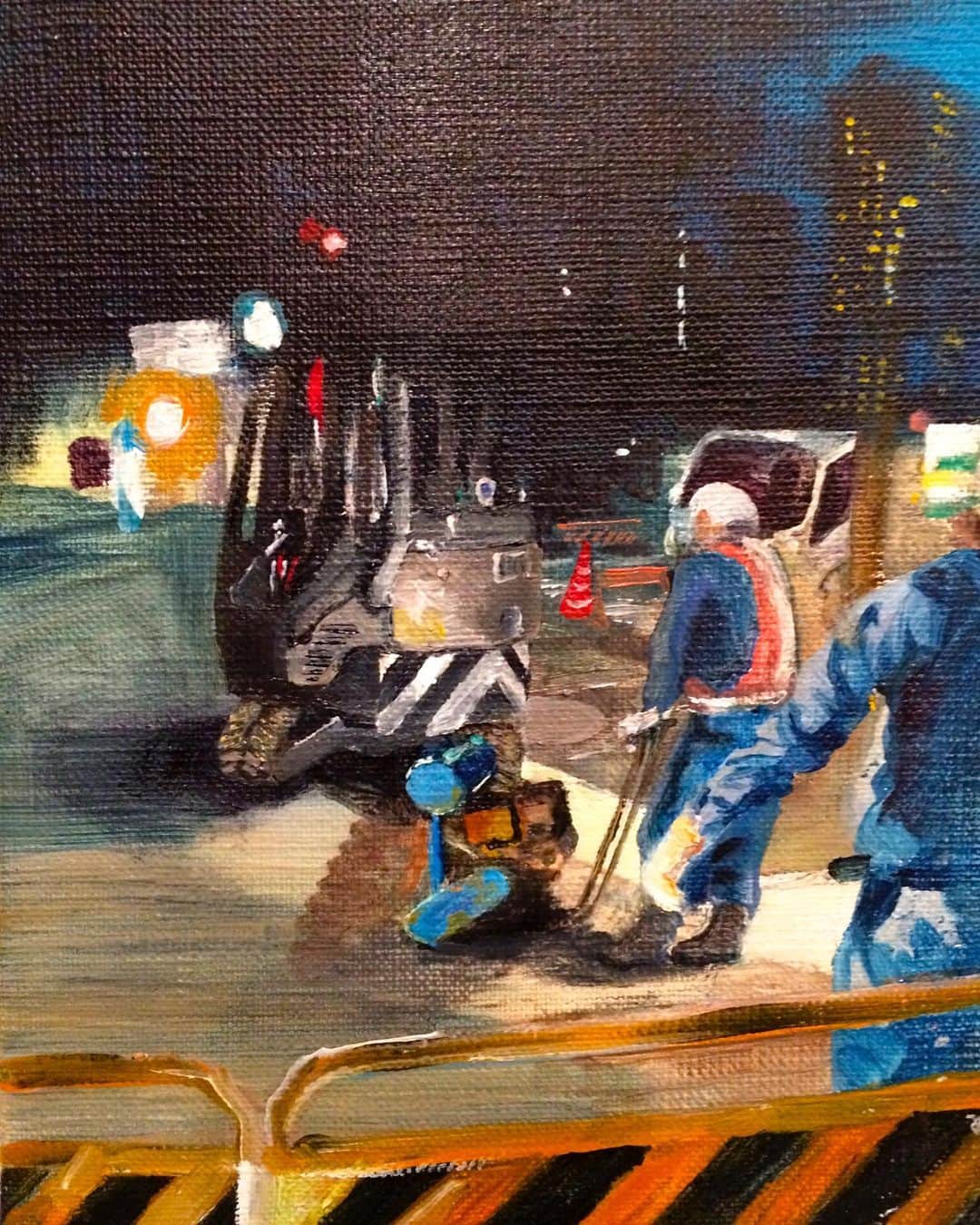 Rie fuのインスタグラム：「Creatures in the night #tokyo #construction #工事現場フェチ　#oiloncanvas #paintings #riefu」