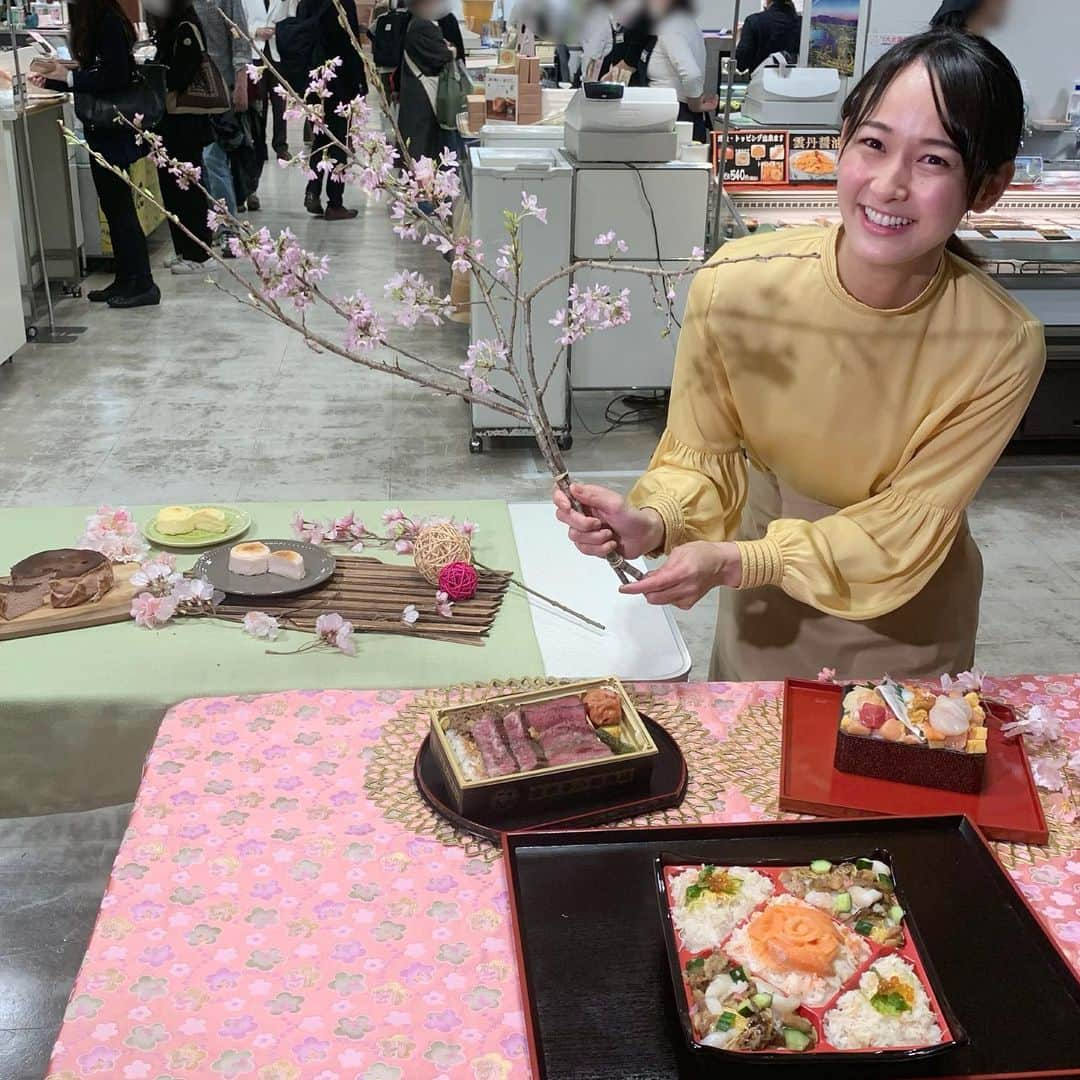 浦口史帆のインスタグラム：「🌸🍓🌸🍓🌸  #名鉄百貨店 で始まった 「春の大北海道物産展」🦀🐄🥛🐟🍓 テーマはずばり！#お花見グルメ ！🌸🌸  彩豊かな海鮮ちらし弁当や、 北海道のブランド牛を食べ比べできるお弁当、桜や苺の春色スイーツなどなど、 お花見しながら食べたいご馳走がい〜っぱい😋🌸💕  買い物袋として保冷バッグを持って来ているお客さんが目立ちました😊🛍  #北海道物産展 は、来月4日(火)まで開催しています🌸  ‥‥明日の#スイッチ！ では、 #東山動植物園 から桜の映像をお届けします🌸 ぜひテレビの前で一緒にお花見しましょう‥☺️💓」