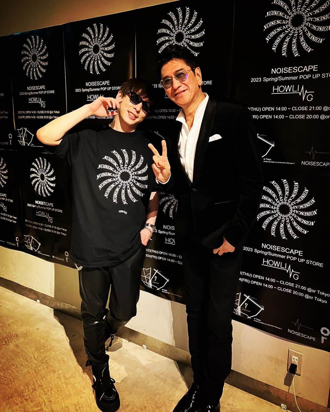 山口賢人のインスタグラム：「本日もNOISESCAPE POP UP!  お待ちしてます！昨日も沢山の仲間や先輩、ファンの方々に来て頂き、本当に嬉しかった！！  いつもお世話になってます、川崎麻世さんと！！」