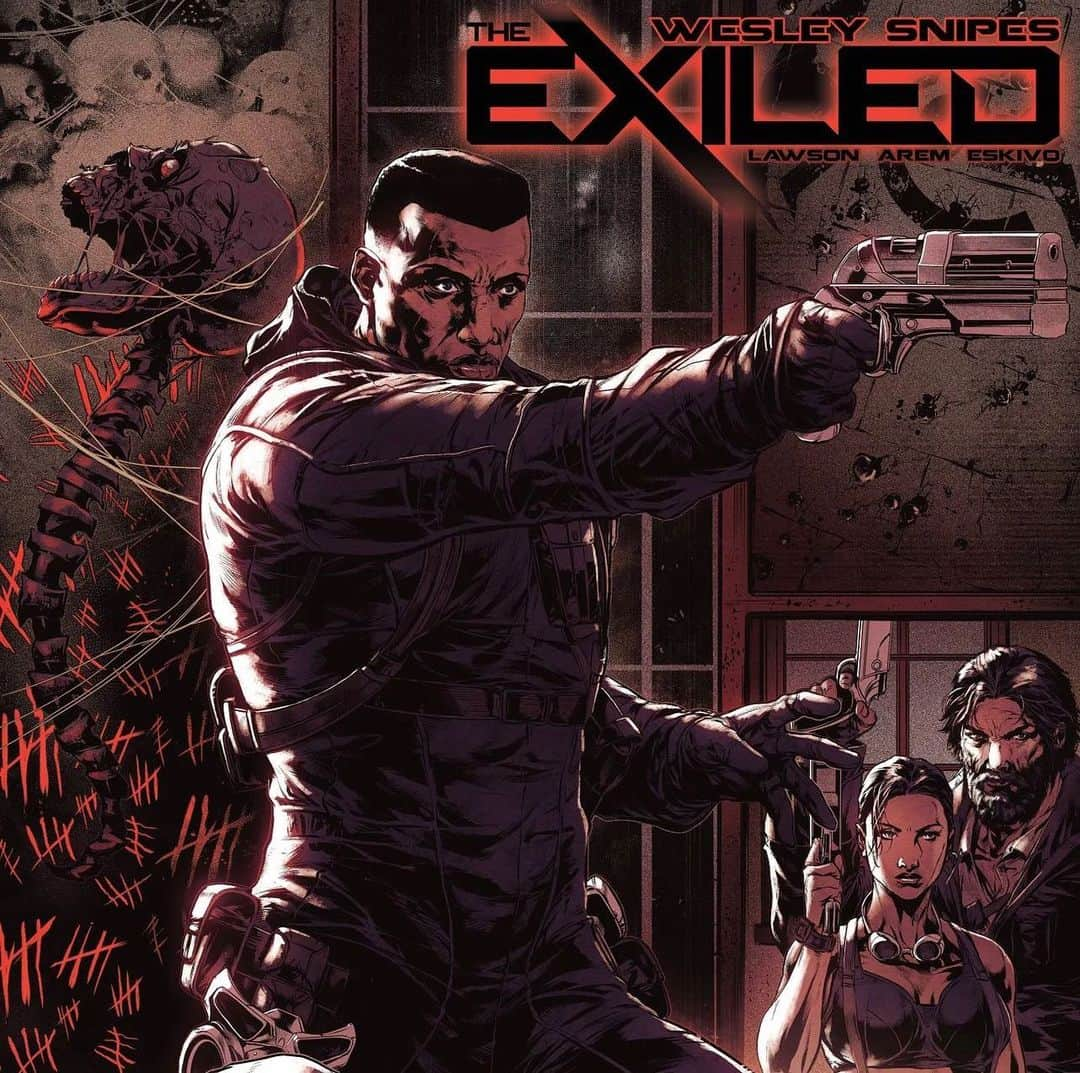 ウェズリー・スナイプスのインスタグラム：「FOC ALERT: The Exiled #3! Here's the cover A by @caananwhiteart   @previewsworld order code: JAN231977  (W) @realwesleysnipes , @keith_arem, @giftedrebelsco (A) @eskivoart (CA) Canaan White  Canaan White, fan-favorite artist who has worked with Marvel, Image, Avatar Press, Zenescope and much more, joins the Whatnot team with this debut cover.  Issue #3 synopsis: Roach becomes an agent for the C.O.R.E. and discovers a secret about his father's mission he never imagined possible. As he gets closer to the serial killer he's been tracking, he learns the aliens among us have been here for thousands of years, infiltrating into the highest positions of power.  In Shops: Apr 26, 2023 @whatnotpublishing   #foc #whatnotapp #whatnot #whatnotseller #whatnotcomics #whatnotpublishing #comic #comics #comicbooks #comicspeculation #comicshop」