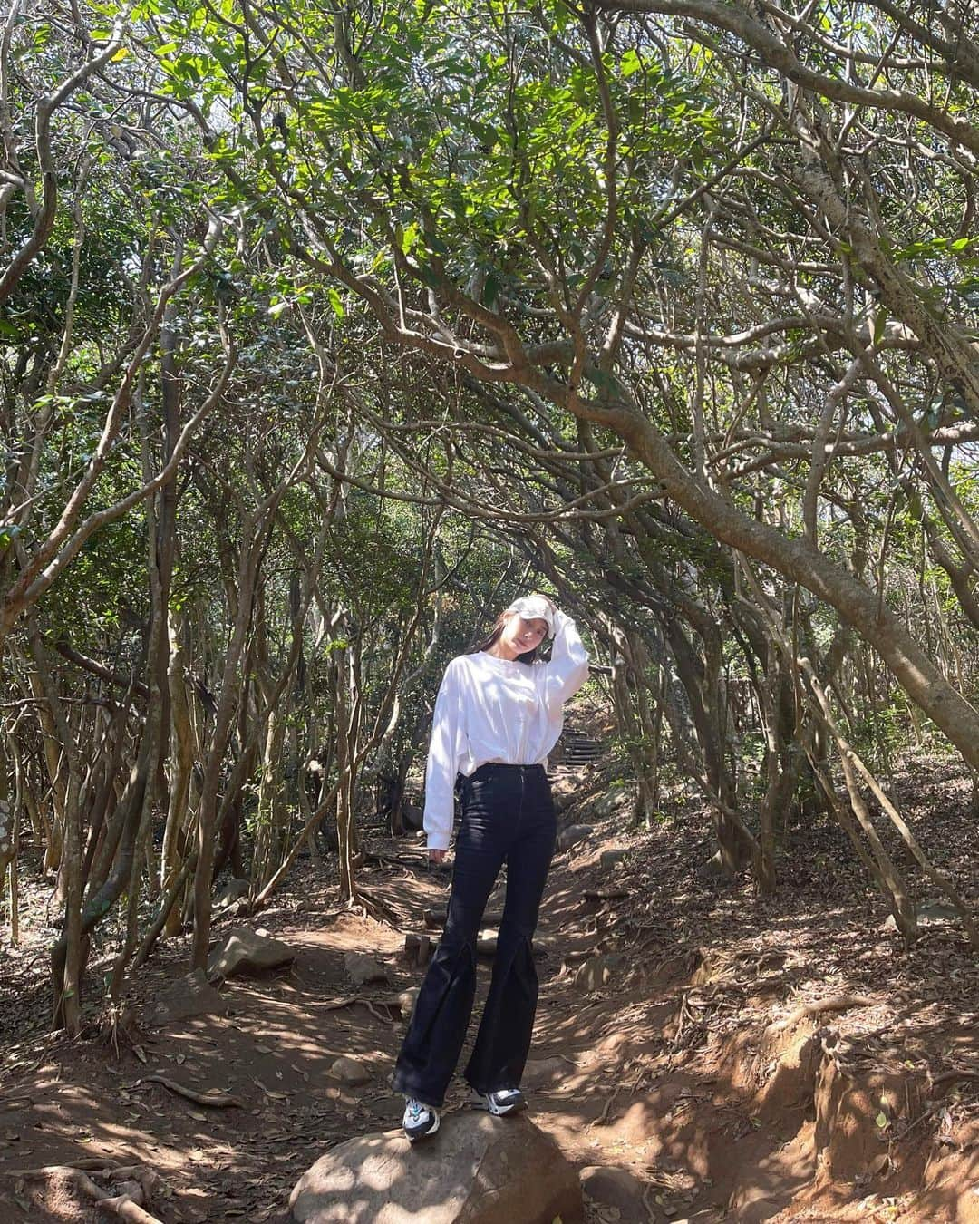 瀬名ひなののインスタグラム：「🌳トトロの森  木漏れ日が心地よい軽めの散歩道だと思ってたら 思ったよりちゃんとハードで登山寄りでした😂  この写真みたいに周り一面が木で覆われてて ほんとにトトロが住んでそう…🐈  すぐ近くの立石山も登ったら 疲労が半端なさすぎて倒れかけた、、🫠 途中膝上くらいまである岩の道とかあって 結構難易度高めのしっかり登山でした⛰  でも上からの景色はほんと綺麗！！✨  頂上まで到達すると 木でできたキーホルダーが無料でもらえるのが嬉しい◎   ( 頂上の直前に開けたスペースがあって、そこを頂上と勘違いして戻っちゃってる人がいてもったいなかった、、キーホルダーあるのに、、眺めはそんな変わらないけど、、)  所要時間はトトロの森15分、立石山45分くらい ちょうどいいリフレッシュ(？)になりました😌 自然好きにおすすめの糸島おすすめスポット🌿  #トトロの森 #立石山 #糸島 #登山女子 ? #糸島観光 #糸島ドライブ #福岡観光 #福岡旅行」