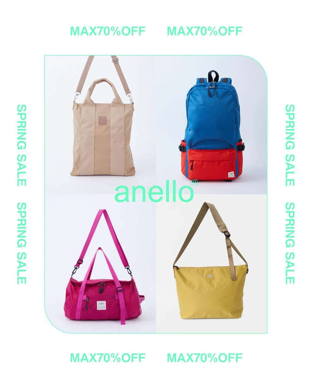 anello®OFFICIALさんのインスタグラム写真 - (anello®OFFICIALInstagram)「【 SPRING SALE 】  SPRING SALE開催中！ 公式オンライン、心斎橋店、梅田店、原宿店で開催！ 気になる商品をお得にゲットできるチャンス。 新しいバッグと一緒に新生活を迎えませんか？  〈各商品の詳細は商品タグをタップ！〉  #sale #anello #bag #shoulderbag #backpack #daypack #bostonbag #セール #ミニボストンバッグ #ミニボストン  #口金リュック #リュック #バックパック #ボディバッグ #クロスボディバッグ #メッセンジャーバッグ #ボストン バッグ」3月24日 18時17分 - anello_bag