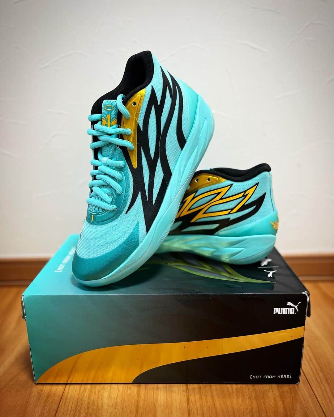 寺嶋恭之介のインスタグラム：「Thank You PUMA🚀🐲  MB.02 "ハニカム" スペースシャトル発射時の炎をイメージしたデザイン！ 最近派手めなカラー多めで個人的には嬉しい笑  国士舘の後輩が履いてるのは MB.02 "フレア" オンコートでもオフコートでも映える仕上がりで ホットなデザイン！  @pumahoops  @pumajapan  @puma @n_king0419  Thank you✨  チームは50試合が終わり 早いもので残り10試合！ 色んなシーンを過ごしてきたこのメンバーで 必ずプレーオフにいきたい！ 掲げてきた目標に本気で向かってきたからこそ チームの為に最後まで戦う！以上！」