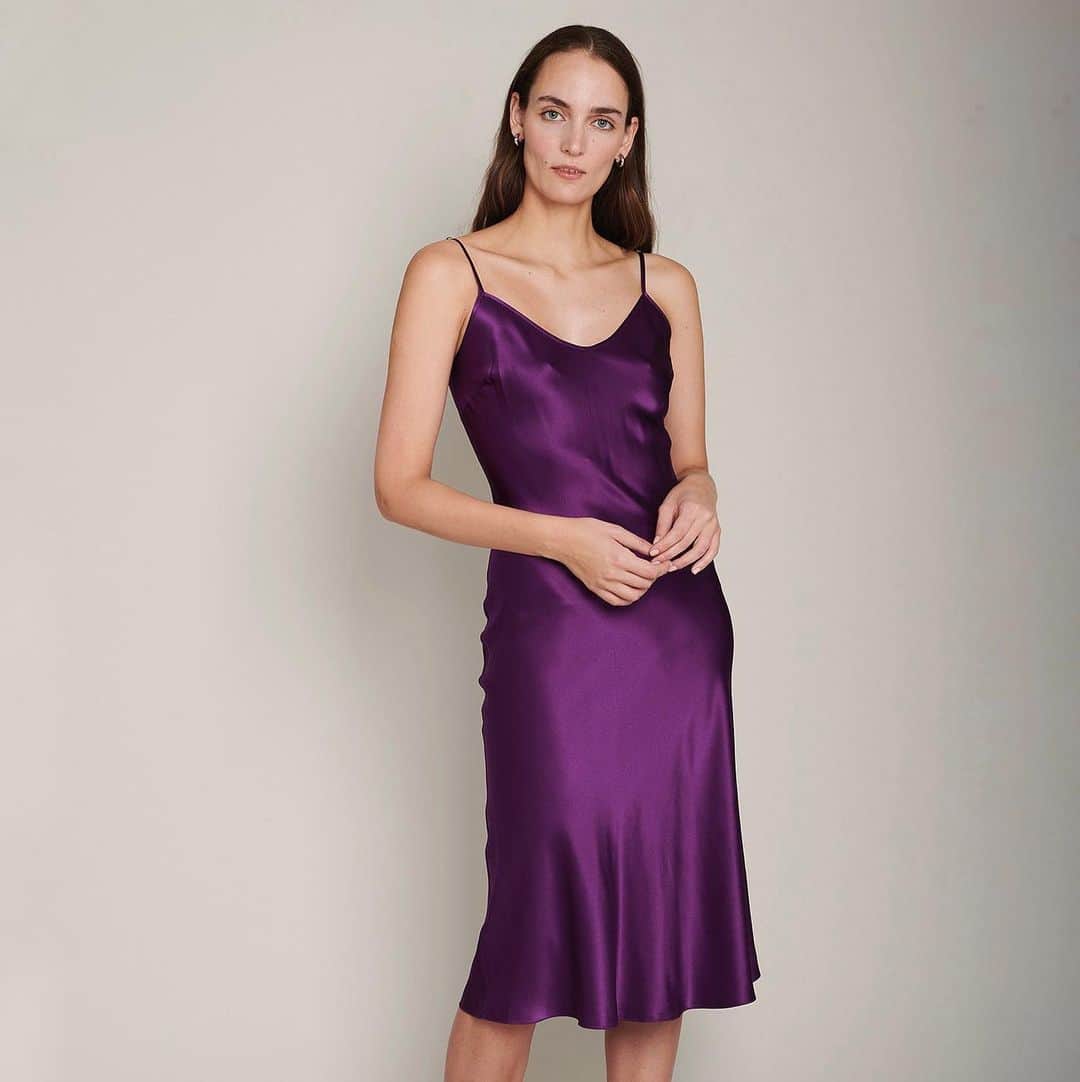 オーガニックバイジョンパトリックのインスタグラム：「Sasha Silk Slip in Purple Now available in four colors  www.organicbyjohnpatrick.com」