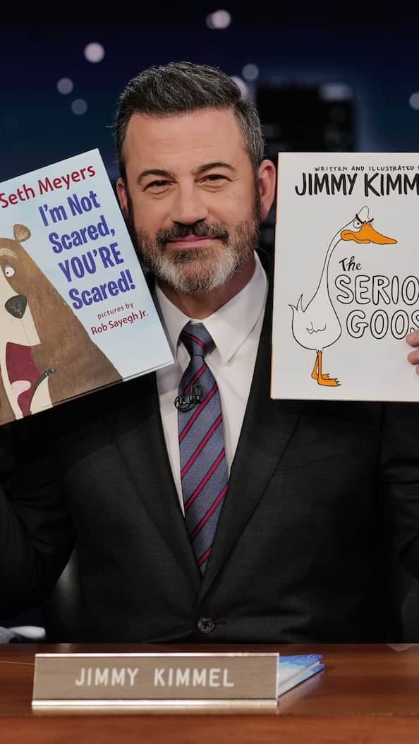 ジミー・キンメルのインスタグラム：「“I’m Not Scared, YOU’RE Scared!” by @SethMeyers and my book “The Serious Goose” (to benefit Children’s Hospitals) are on sale for $9.99 with the purchase of any other children’s book at Barnes & Noble thru April 9th! Link in bio.」