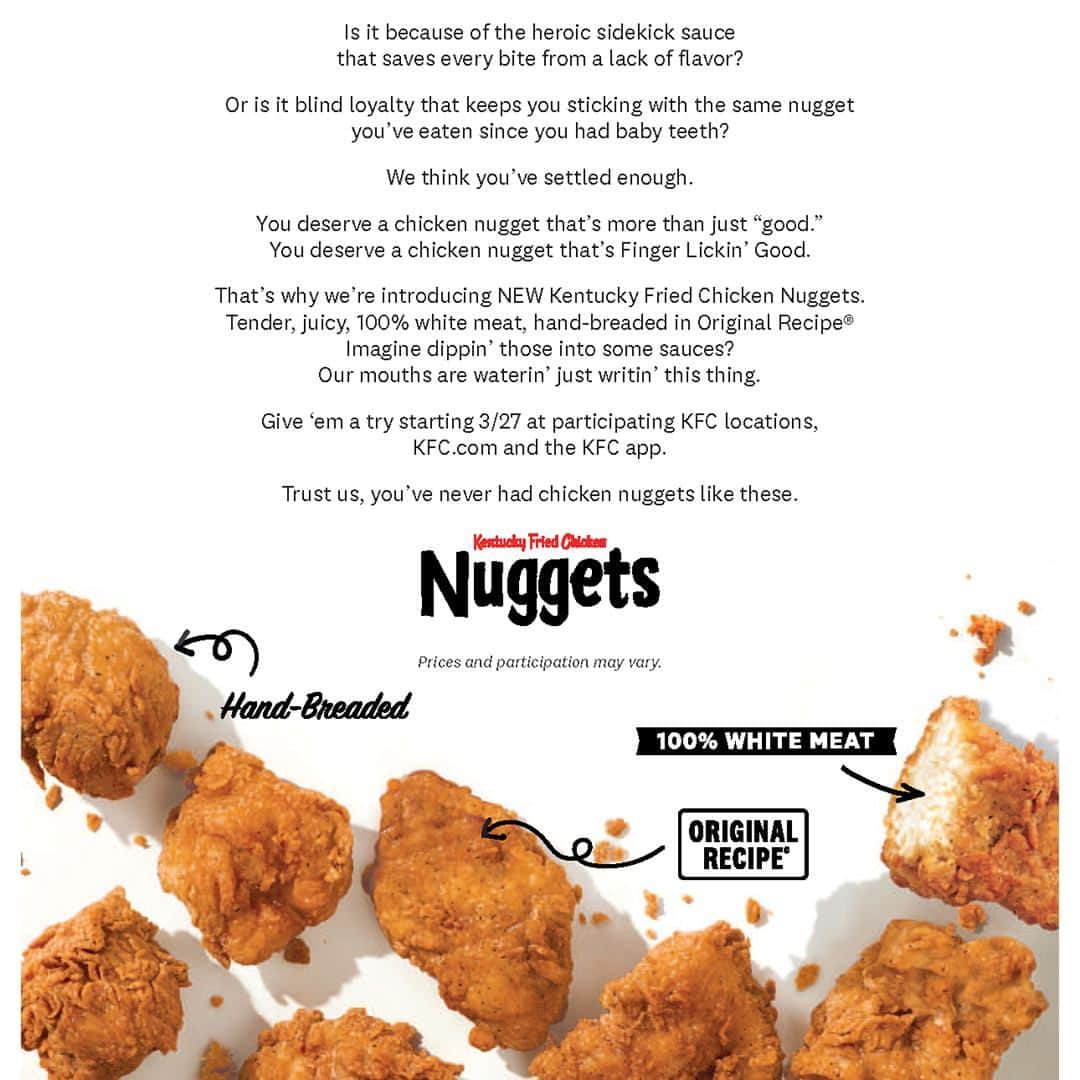 ケンタッキーフライドチキンさんのインスタグラム写真 - (ケンタッキーフライドチキンInstagram)「Dropping hints that we love our new chicken nuggets」3月25日 6時55分 - kfc