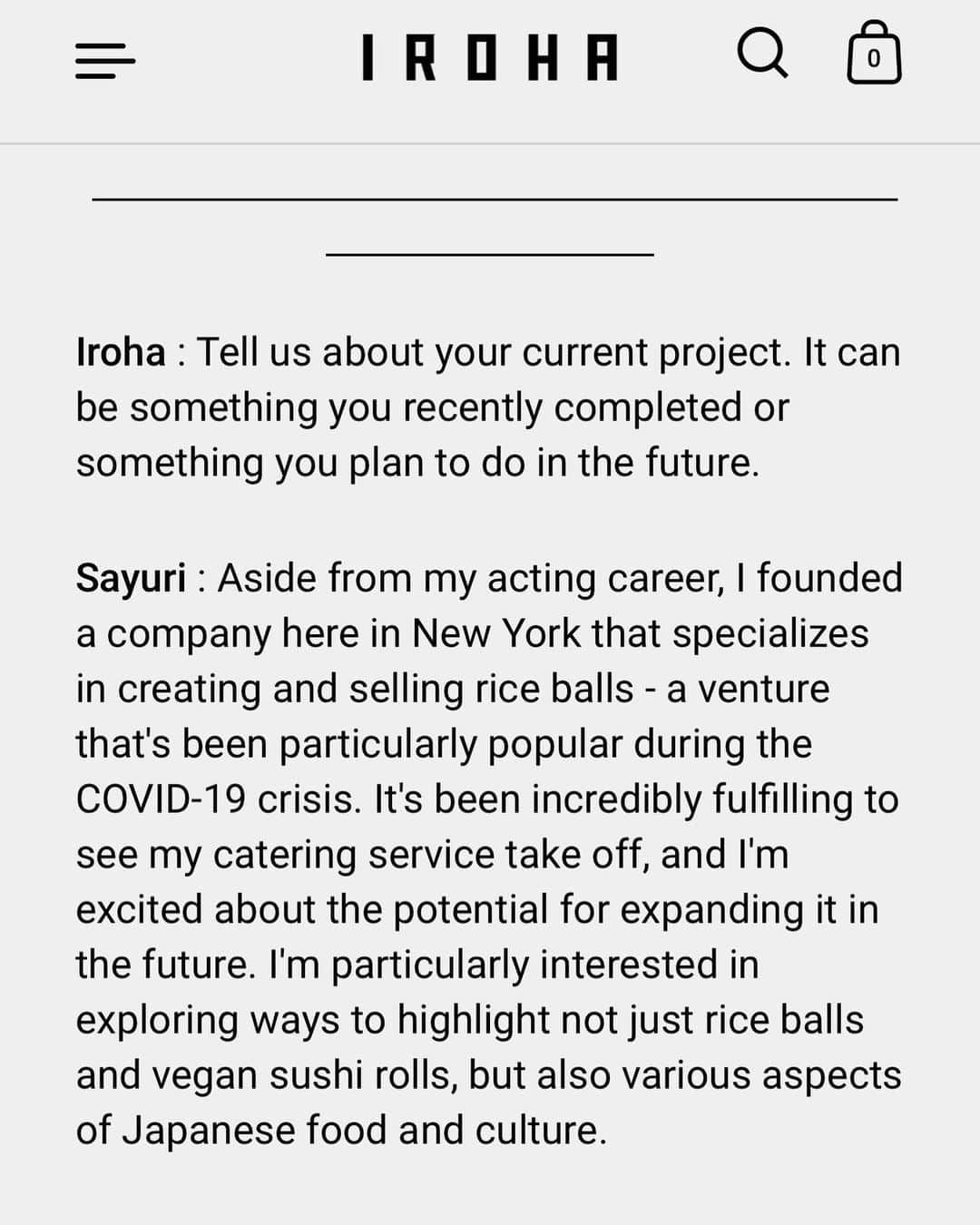 小山田サユリのインスタグラム：「Thank you for having interested in my activities.  Check the article >> https://theiroha.com/blogs/food/acting-entrepreneurship-and-advocating-japanese-culture  #interview #iroha  #oyamada #sayurioyamada #nyc #ny」