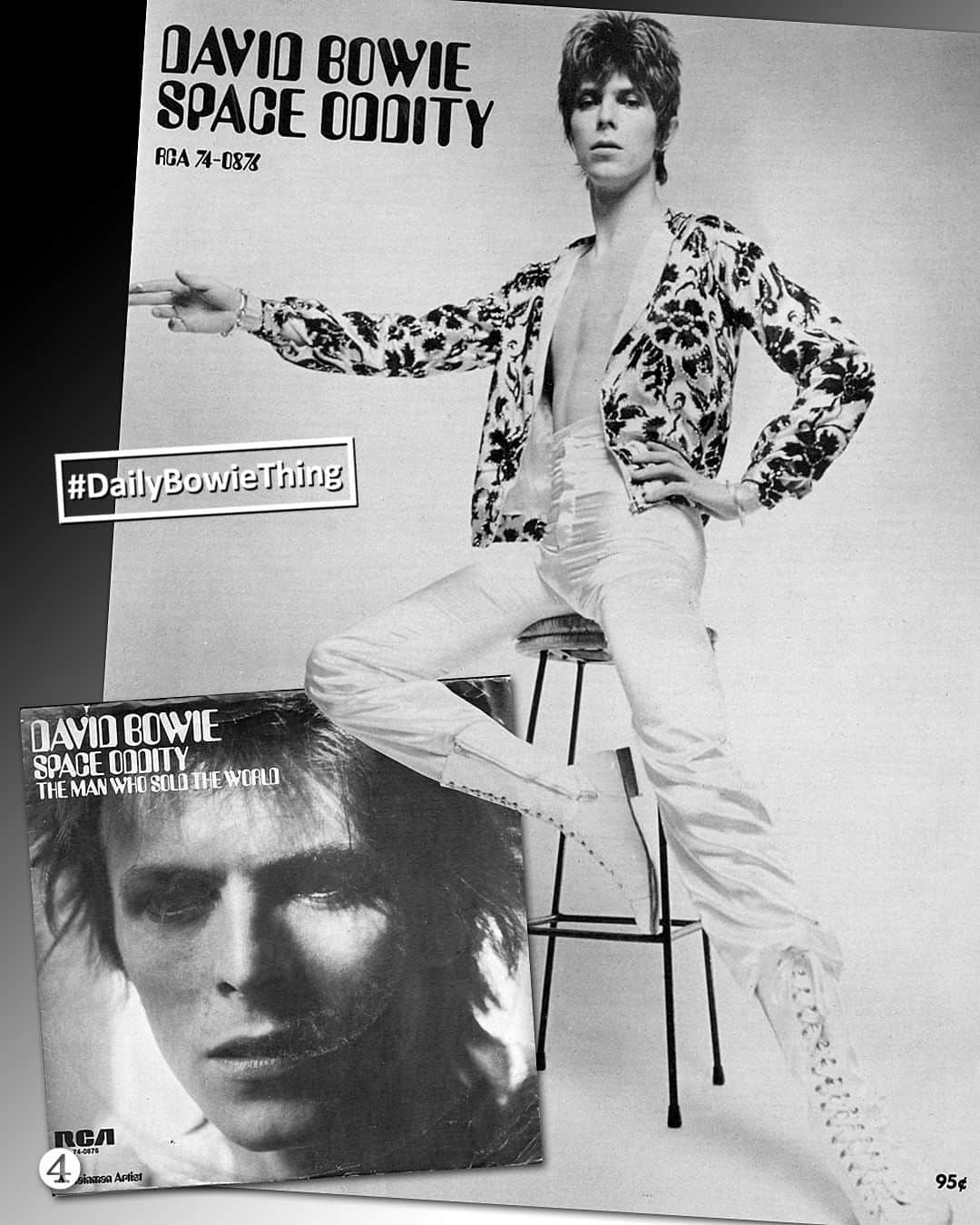 デヴィッド・ボウイさんのインスタグラム写真 - (デヴィッド・ボウイInstagram)「BOWIE THING – #194 - BOWIE’S FIRST US TOP 20 SINGLE  “Lift off...”  Fifty years ago this week, the 1973 RCA reissue of David Bowie’s Space Oddity 45 in the US entered the top 20 of the Billboard Hot 100 at #20.   Released in January to promote the recently reissued Space Oddity and The Man Who Sold The World albums (with the title tracks of each), the single took almost three months to reach its eventual peak of #15.   The first advert in the trade press (see cartoon: image 8) appeared in January but wasn’t particularly Bowie flavoured. RCA really didn’t seem to be reading the room for that one.   This oversight was corrected for the next advert in February with the familiar Ziggy Cosmic Yob ad (image 2), which was also used to promote the BOWIE US TOUR II, an example being the tour poster reproduced here (image 6). Image 4 is the US sheet music cover and the single sleeve.   The remaining images (1, 3, 5, 7, 9) are all stills from @therealmickrock’s video, shot with haste in New York on 13th December to promote the single.   David recalls the shoot in the Moonage Daydream book...  "LOW-TECH SPACE HAS ALWAYS APPEALED. I HAD ALREADY DONE A FUNKY LITTLE VIDEO FOR 'SPACE ODDITY' BACK IN THE LATE SIXTIES, WHICH HAD ALSO BELABOURED THE NO-BUDGET FACTOR. THIS DIDN’T REALLY WORRY ME, AS AFTER THE MOVIE 2001: A SPACE ODYSSEY WHO WANTED TO COMPETE WITH THAT DAZZLING AND REALISTIC HI-TECH LOOK?   AGAIN, ROCK PRETTY MUCH JUST SET HIS CAMERA UP, POPPED ON A COUPLE OF REALLY RED LIGHTS, AND SHOT AWAY AS I SANG. I ONLY HAD A FEW HOURS FOR HIM AS I HADN’T YET FINISHED PACKING THE HUGE TRUNK THAT ACCOMPANIED ME ON ALL MY NAUTICAL TRAVELS. [Bowie was sailing home later that day]   I REALLY HADN’T MUCH CLUE WHY WE WERE DOING THIS, AS I HAD MOVED ON IN MY MIND FROM THE SONG, BUT I SUPPOSE THE RECORD COMPANY WERE RE-RELEASING IT AGAIN OR SOMETHING LIKE THAT. ANYWAY, I KNOW I WAS DISINTERESTED IN THE PROCEEDINGS AND IT SHOWS IN MY PERFORMANCE. MICK’S VIDEO IS GOOD, THOUGH."  See if you agree with David on those last points here: https://bit.ly/SpaceOddity73YT (Linktree in bio)  #DailyBowieThing #Bowie1973 #BowieMickRock #SpaceOddity45 #SpaceOddity50」3月25日 10時58分 - davidbowie