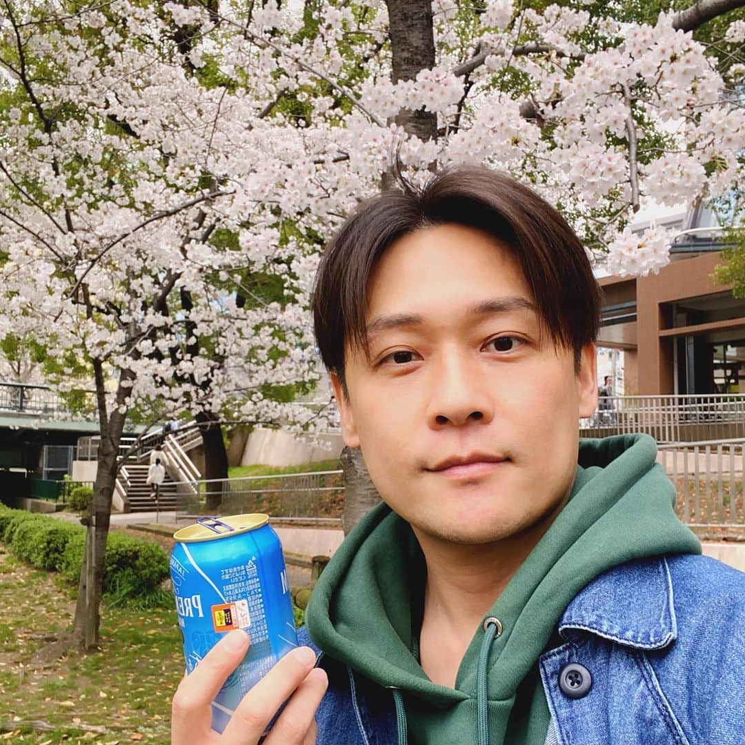 大吉洋平のインスタグラム：「春が来て、花見して、ちょっと冷えるねとか言いながら、ビール飲んで🍻この平和に感謝。当たりまえだのクラッカーやと思ったらあかんね。I love Hanami :)  #花見 #hanami」