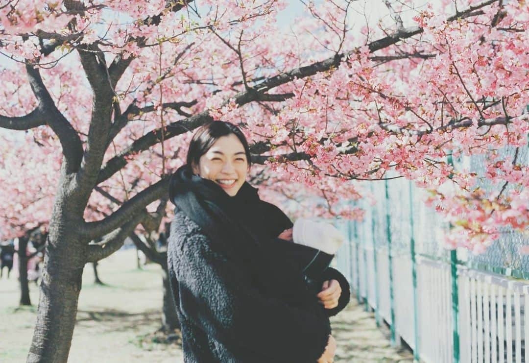 森本奈緒のインスタグラム：「生まれて100日だった頃。息子はずっと寝ていた。 #河津桜」