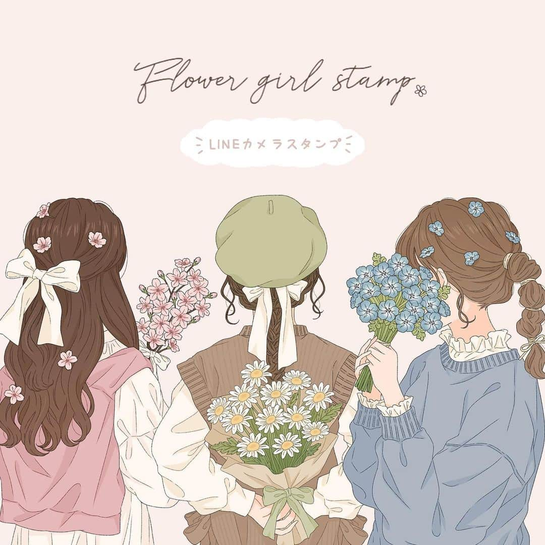 asukaのインスタグラム：「・ 🌸🌿Flower girl stamp🌿🌸  LINEカメラスタンプが販売されました〜！ 今回は春らしいお花いっぱいのデザインですっ🌸🌷🌼 ハイライトの「LINEスタンプ」から購入もできます♡  写真をスタンプで春らしく可愛くしてみてね〜🌷 ・ #lineスタンプ #ラインスタンプ #instagood #instalike #instafashion #l4like #l4l #fff #f4f  #お花見コーデ #お花見 #春服  #ピンクコーデ #イラストグラム #ファッションイラスト #イラストレーター #ネモフィラ #おえかき #art #マーガレット #lineカメラ #女の子イラスト #桜 #春服コーデ #春コーデ#spring #springillustration」