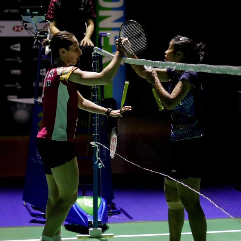 カースティ・ギルモアのインスタグラム：「Tough one to take last night. @gregoriamrska doesn't make it easy for you 🫠 I'm gonna take the positives from this week and bounce straight back for the Madrid Spain Masters next week 💃🏻✨️ Thanks for the lovely support ❤️  However- there is a special place in the bad fire for the person who sent me a rape threat. Do better. Be better. Peace and love y'all.  📷- @badmintonphoto_official」