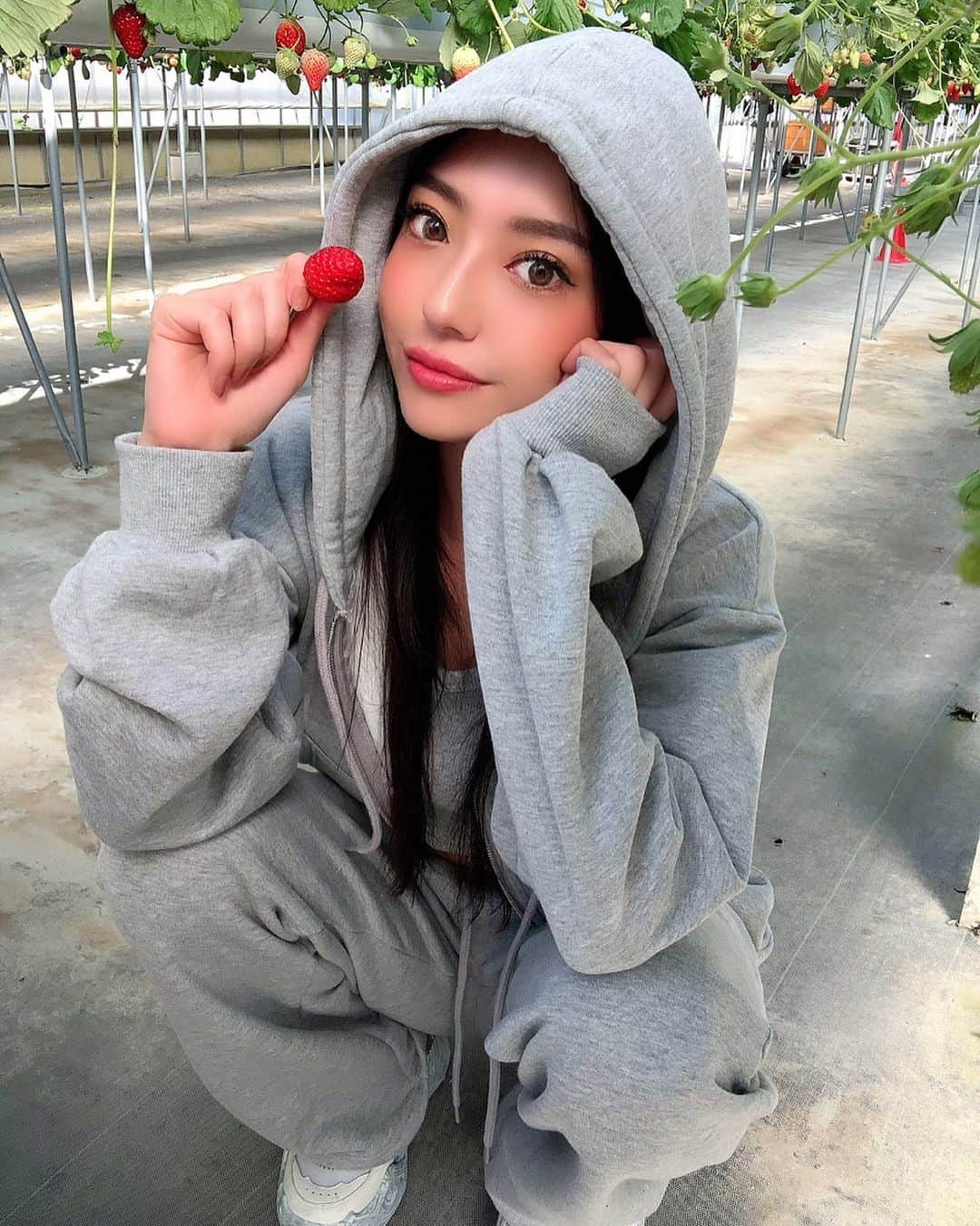 のインスタグラム：「🍓🍓🍓  ビニールハウスっていいよなぁ  #時間制限やだよね」