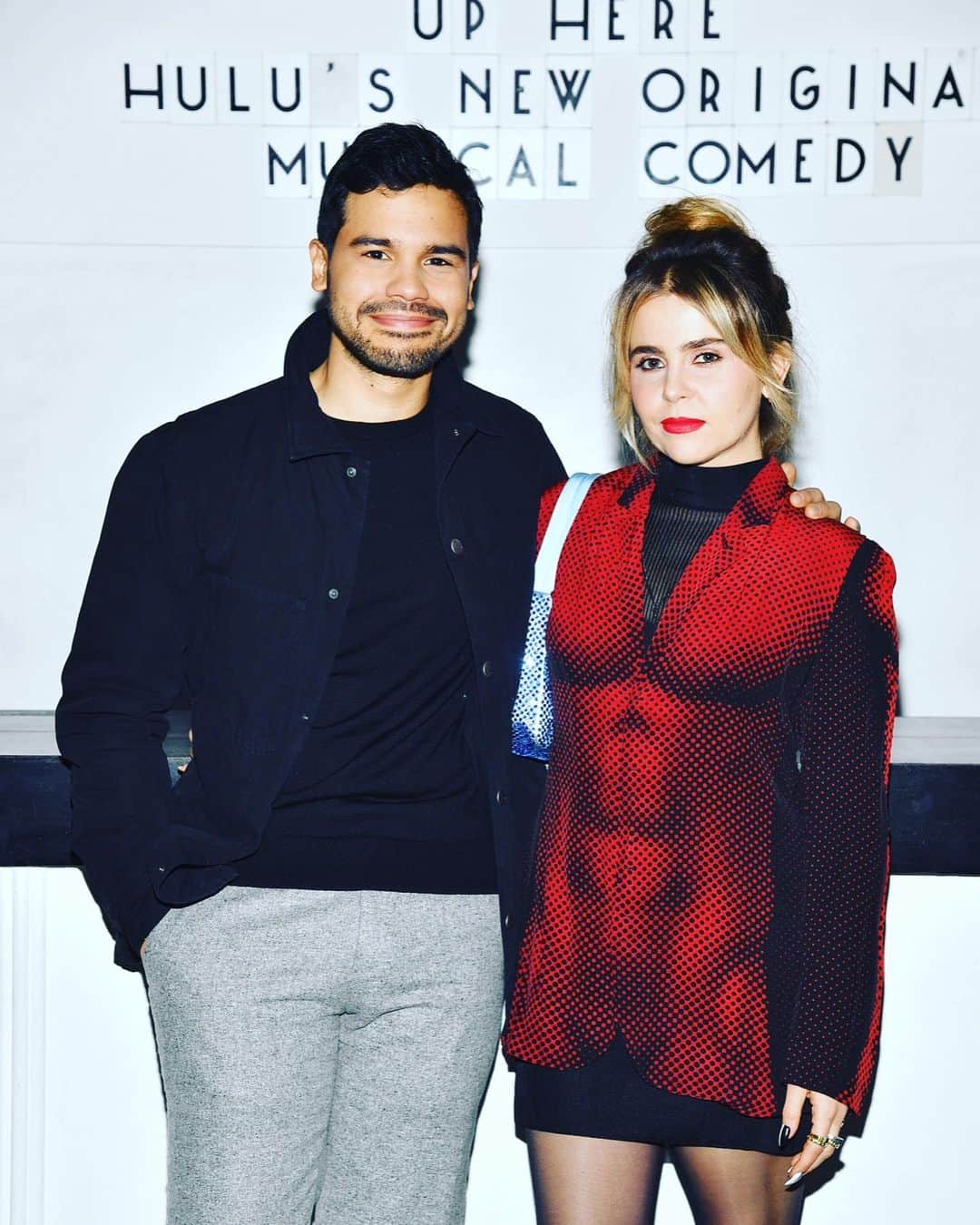メイ・ホイットマンのインスタグラム：「Oh man we had the time of our lives at the @uphereonhulu FYC screening and got to hang with lots of the amazing people who made the show like literally find someone who looks at you the way I look at the crew when I see them in the audience at the q and a :,) I love this show so much and every single person who worked on it 🌹🌹🌹also peep my chic look thank you  Stylist @deborahfergusonstylist Hair @anthonycampbellhair  Make up @gpcbeauty  Knit dress @anteprima Jacket: vintage @jeanpaulgaultier @paumelosangeles Boots @larroude Bag @prada」