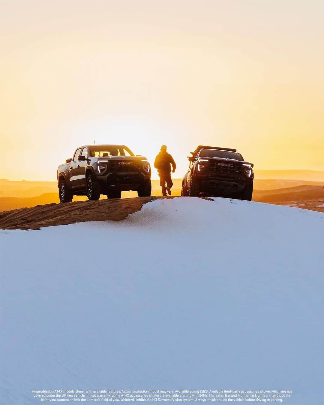 Alex Strohlのインスタグラム：「#GMCAmbassador...Headed deep into the backcountry of Utah with the Next Generation #GMCCanyon on a wild overland mission to find ‘Nowhere’…  Based on this journal entry from the morning of Day Two its fair to say that we found it: “I didn’t know a place like this existed in the U.S. It feels like we’re in the Namibian desert… The North flank of the dunes is covered in snow, the sunny side is glowing orange in the evening sun, and the wintering cottonwoods add a surreal touch to this scene. There is no man-made feature to be seen except for the two vehicles that got us here. Where will we camp tonight?”   @gmc」