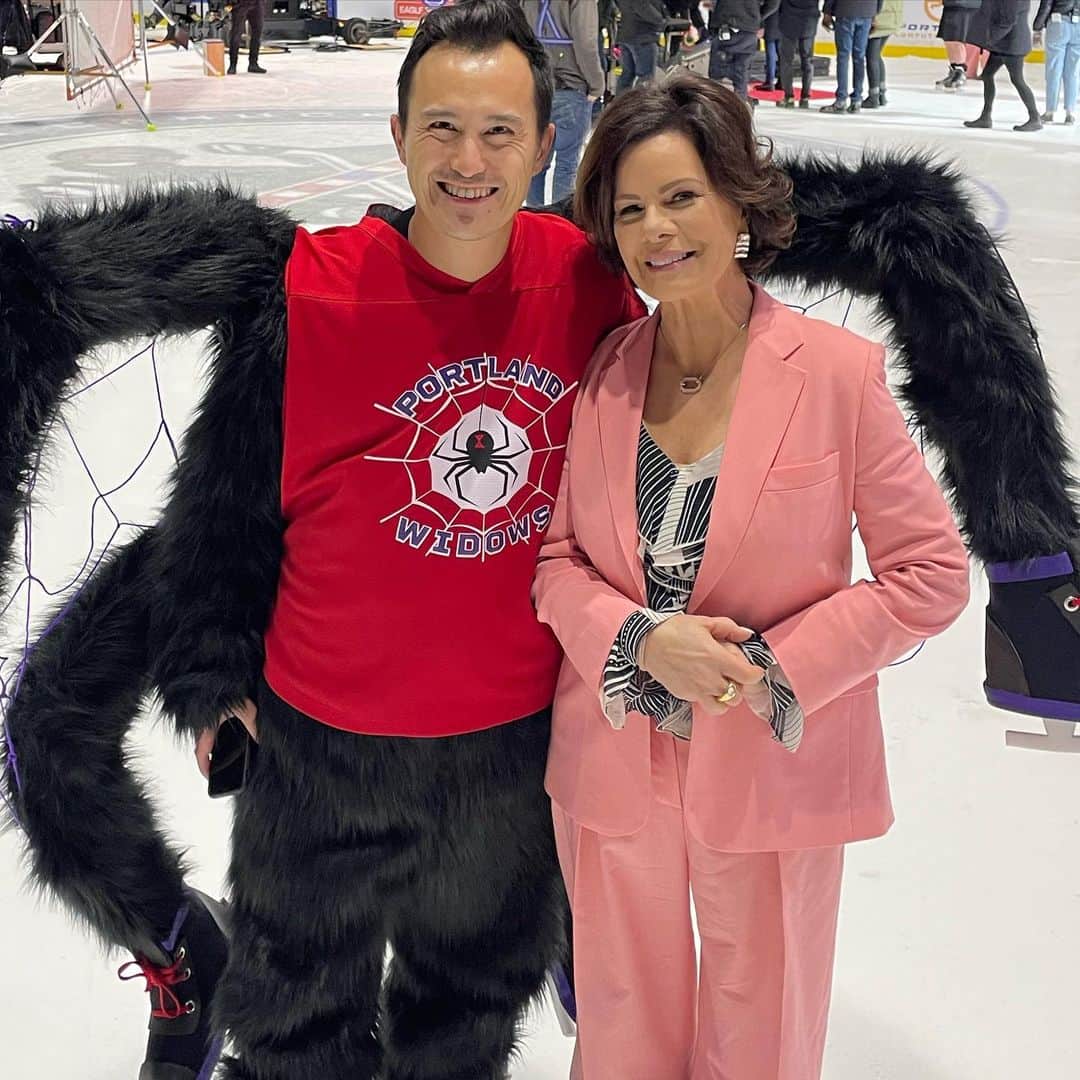 マーシャ・ゲイ・ハーデンのインスタグラム：「Olympic Champion Skater @pchan31 added a few legs to his routine when he stepped in to be our spider stunt double for @skylarastin on @sohelpmecbs.  WHAT AN HONOR to throw myself at him, and land a not so triple prat fall! KEEP WATCHING- we will b back next week!!」