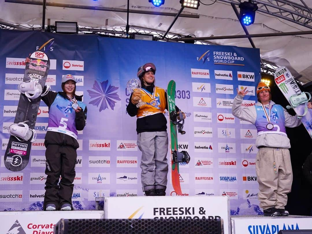 鬼塚雅さんのインスタグラム写真 - (鬼塚雅Instagram)「. I couldn't make a clean run in the last World Cup this season and finished 5th, but I am happy to finish 2nd in the overall ranking! Thanks to everyone who has supported me throughout this season.  今シーズン最後のワールドカップは5位で終わり、年間ランキングは2位で終わりました💛🇨🇭 挑戦することばかりで前に進むことしか考えていなかったスノーボード人生でしたが、今シーズンは目の前を見て足元を固めることにしていました。自分自身と向き合うことができ、平均的な順位も上がって素晴らしいシーズンになったと思います。来シーズンに向けて、このまま足元を固めて土台を底上げしていきたいなと思います😶‍🌫️ こんなこと言ってるけど、今回のレールは挑戦しちゃいました笑 何事もバランスが大事ってことだね👍  今シーズンもたくさん応援して頂き、ありがとうございました‼︎  #ISPS #RedBull #artisticandco #fjanck #ようきペットクリニック #samanthathavasa #nitrousa #electric #cwx  #swix #スリックハウス #スノーボード #snowboard #corvatsch #switzerland 📸 @fissnowboard & @ryuhey_tbt」3月26日 18時31分 - miyabionitsuka