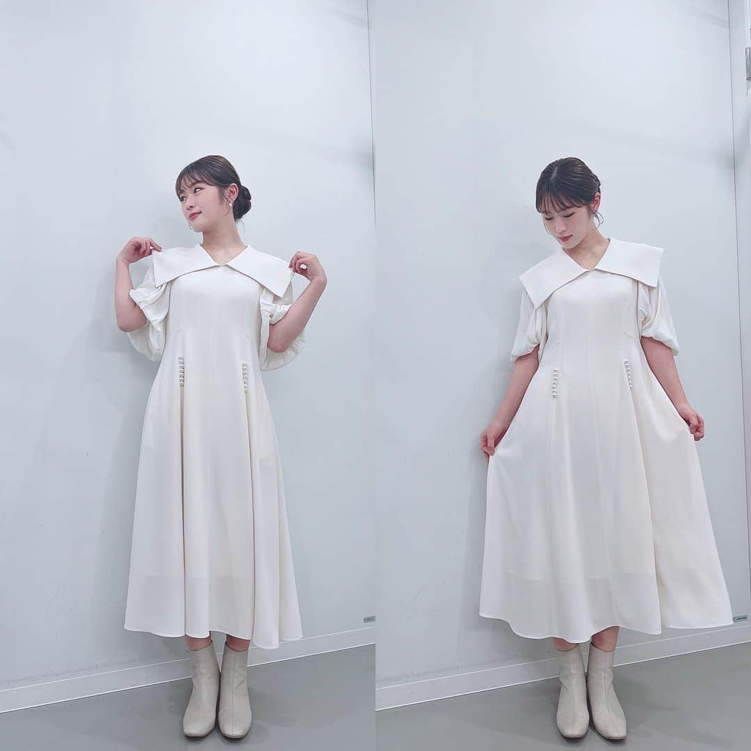 渋谷凪咲のインスタグラム：「まっしろしろ♡ アンミカさんから『クリオネみたいで可愛いねぇ〜』とお褒めの言葉を頂きましたよ〜☺️やった〜💕笑  #まっしろワンピース #巨大えり #女の子らしさ100パーセントワンピース #なぎ衣装 #ありがとうございました♡ #SHOWチャンネル #とっても楽しかったです🌸」
