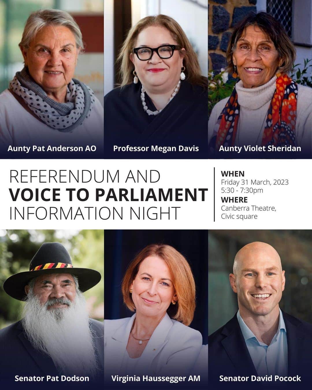 デビッド・ポーコックのインスタグラム：「NEW VENUE for our Referendum and Voice to Parliament Information Night. Due to the overwhelming interest in this event, we have moved the event to The Canberra Theatre to accomodate an additional 300 people. If you missed out on reserving a seat last time, get in quick to RSVP before this event books out again. If you know someone who is coming, be a good friend and make sure they know the venue has changed.  RSVP link in my bio.」