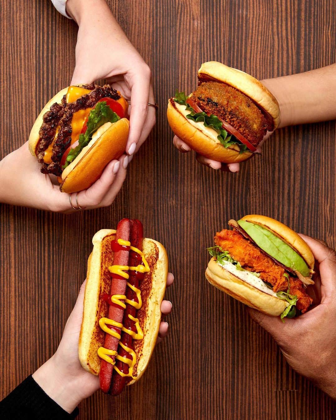 SHAKE SHACKさんのインスタグラム写真 - (SHAKE SHACKInstagram)「Which are you going with?   Clockwise from top left:  Double ShackBurger  ‘Shroom Burger  Avocado Bacon Chicken  Hot Dog」3月26日 23時52分 - shakeshack