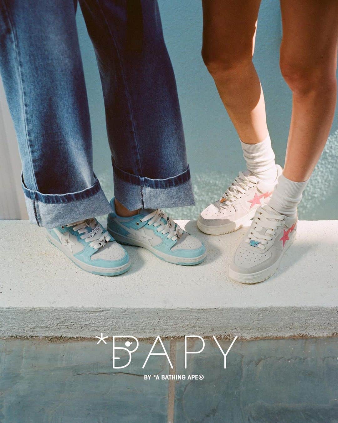 I.T IS INSPIRATIONのインスタグラム：「BAPE STA™️ By BAPY®️   Continues with the iconic BAPE STA insignia with BAPY®️ playful colorways. The sneakers are further enhanced with contrast stitching on the sides, as well as BAPY detailing, including enamel shoelace charms and detachable star-shaped charms.   BAPE®️ SK8 STA BLUEMIST by BAPY®️ BAPE®️ SK8 STA MARSHMALLOW by BAPY®️  Now available at selected I.T stores and online.  #bapy #bapyofficial #SS23 #bapyxbapesta」