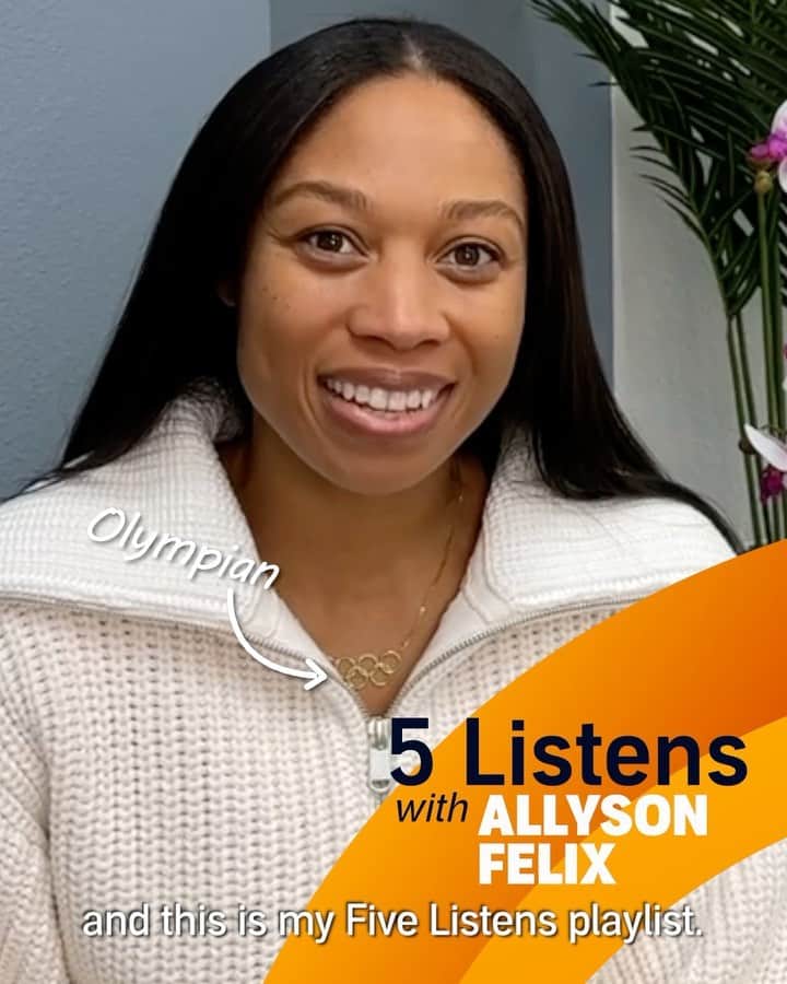アリソン・フェリックスのインスタグラム：「We asked some of our most famous listeners to open up their libraries for us. Up first, #5ListensWith @athleta partner Allyson Felix, Olympic track and field legend. Browse her full collection via the link in our bio.」
