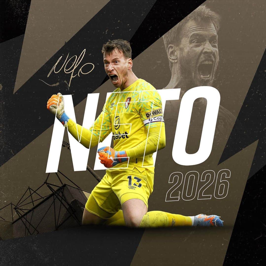 ノルベルト・ムラーラ・ネトのインスタグラム：「We’re delighted to announce that Neto has signed a three-year contract extension with #afcb ✍️」
