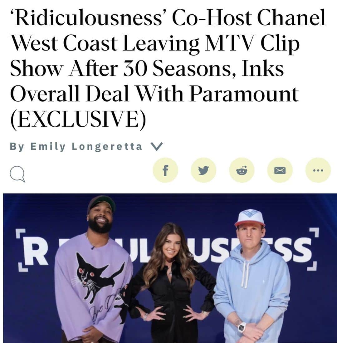 シャネル・ウエスト・コーストのインスタグラム：「I’m SO excited for this next chapter! To the fans who are sad I will no longer be on Ridiculousness don’t worry…I have my own docu series tv show coming out soon! I’m also very excited to be stepping into the executive producer seat and develop some amazing tv & film projects for you as well. Thank you to the fans for 12 years of watching & supporting me & thank you @mtv & @paramountco for this amazing opportunity! Love you all & I promise to deliver you some fire music, film & television soon 😘   Read the full article @ LINK IN BIO!  Comment if you’re excited for my new tv show! 😁」
