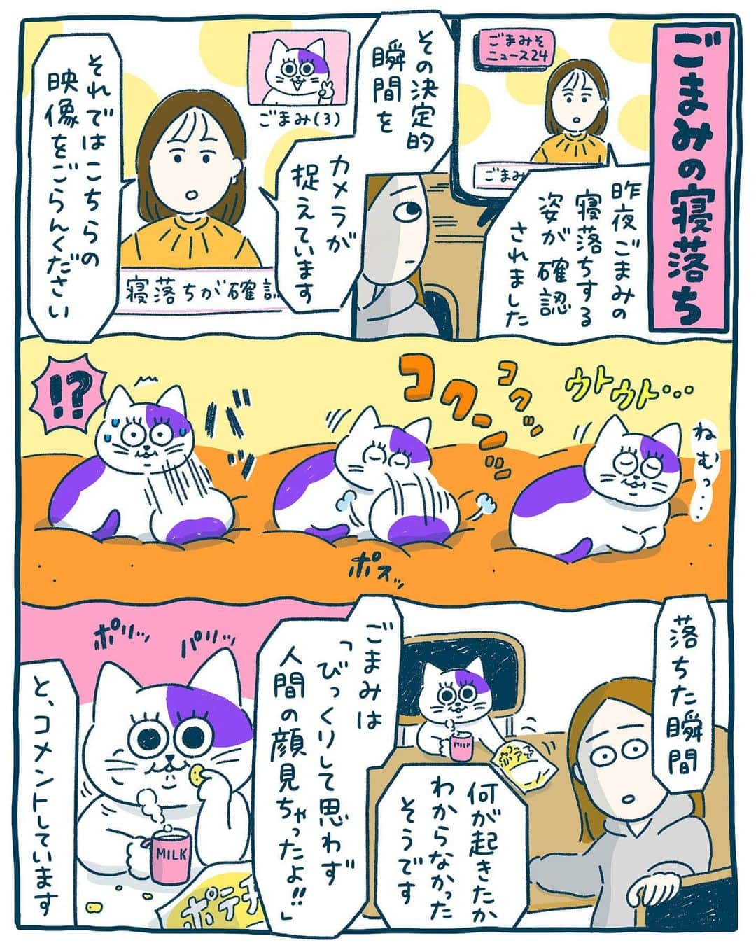 澤村 花菜のインスタグラム：「😪  #ぐみごまのまんが  #イラスト #絵日記 #日常漫画 #三毛猫」