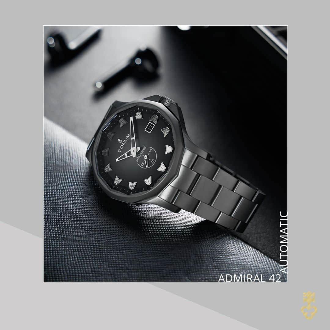 コルムのインスタグラム：「NEW #Admiral 42 Automatic sandblasted gunmetal grey DLC  - Limited edition of 100 pieces - Ref. A395/04324 - 395.201.98/V800 AN90 - #CorumWatches #RiskIsTheReward」