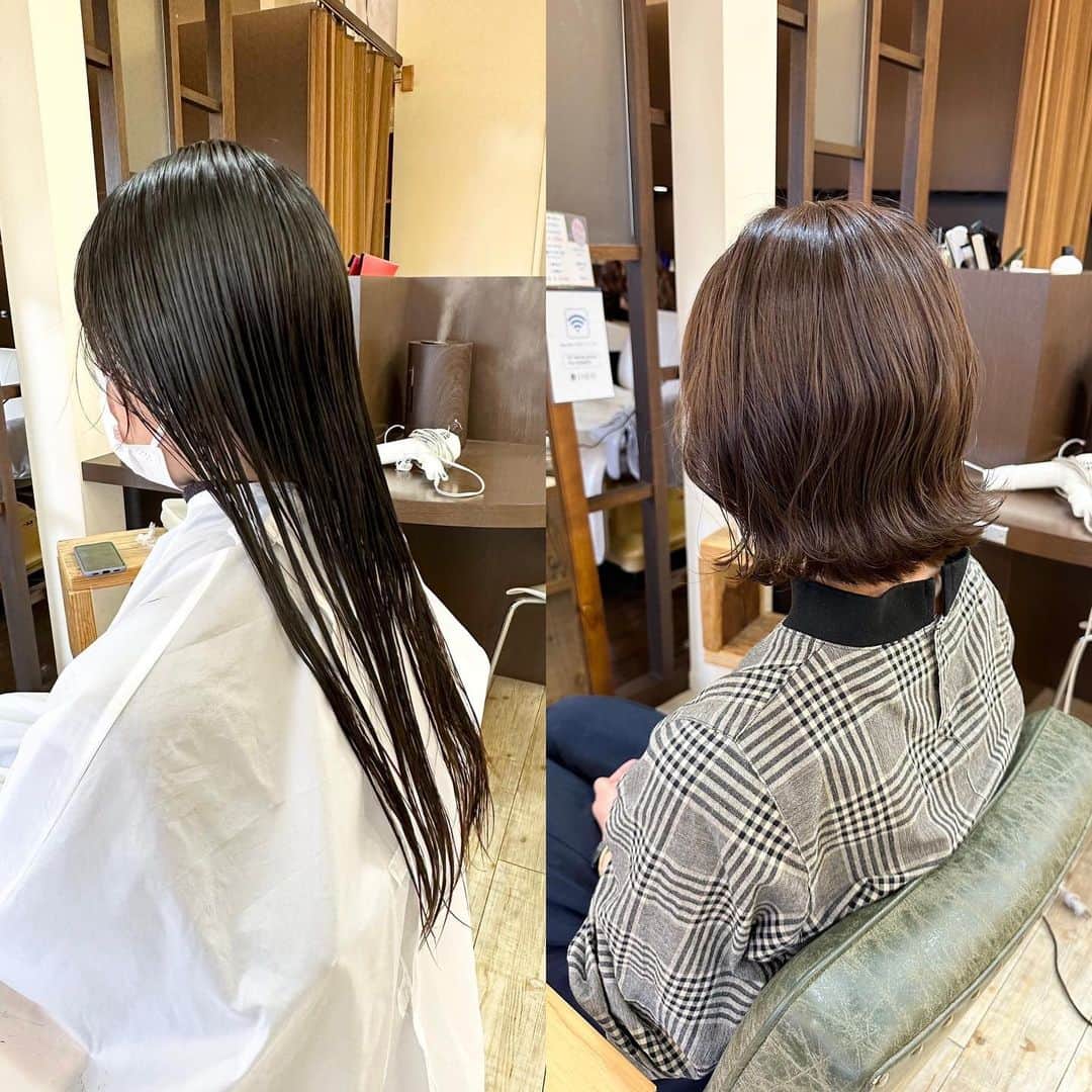 LABEAUのインスタグラム：「⁡ 外ハネしやすい長さにスタイルチェンジ⚡️ ⁡ bird店　三矢 義晃 @yoshiaki.mitsuya ⁡ ご予約は、トップページのURLより 各店ホットペッパーにアクセスできます。 ⁡ #labeau #美容室 #カラー #東京 #バレイヤージュカラー #グラデーションカラー #ハイライト #外国人風カラー #グレイヘア  #白髪ぼかし  #白髪ぼかしハイライト #ショートボブ #ミニボブ #韓国風ヘア #外ハネボブ」