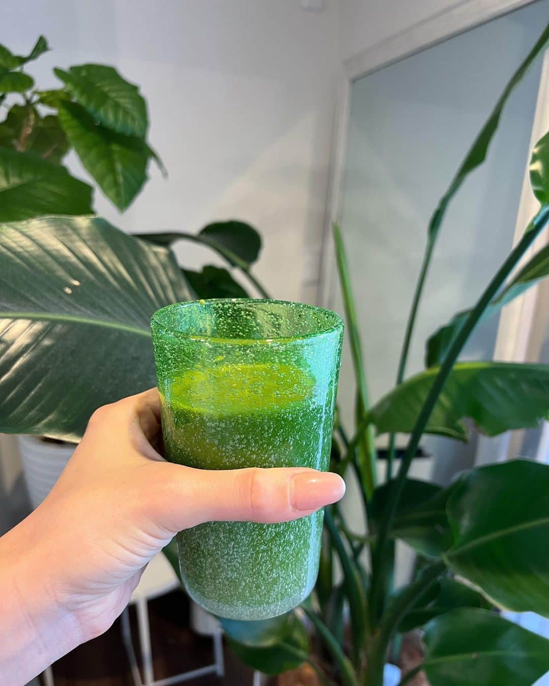 奈保のインスタグラム：「🌱🌿🥬 今朝のスムージー。 疲れぎみだったので カラダにしっかり栄養を😌 . . . #スムージー#smoothie#グリーンスムージー#ケール#酵素#野菜#朝食#healthylifestyle」