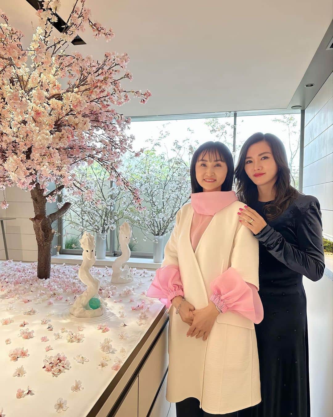 福王寺彩野のインスタグラム：「母のギャラリーが1周年を迎えました🌸 @akemifukuoji 💎  1周年記念展“桜と龍と釈迦マリア”は、明後日3/30（木）から一般公開も始まります🌸🐉✨✨  すごく素敵なインスタレーションになっているので、是非沢山の方にご覧いただけたら嬉しいです😌🙏💫  AKEMI FUKUOJI gallery   東京都港区南青山6-6-22 TRD南青山1F   OPENING HOURS 12:00-18:00  CLOSING DAYS 日曜日・月曜日  #akemifukuoji #akemifukuojiギャラリー #美術家 #ジュエリーアーティスト #福王寺朱美 #motheranddaughter #桜 #cherryblossom #tokyo #骨董通り #ギャラリー #展覧会」