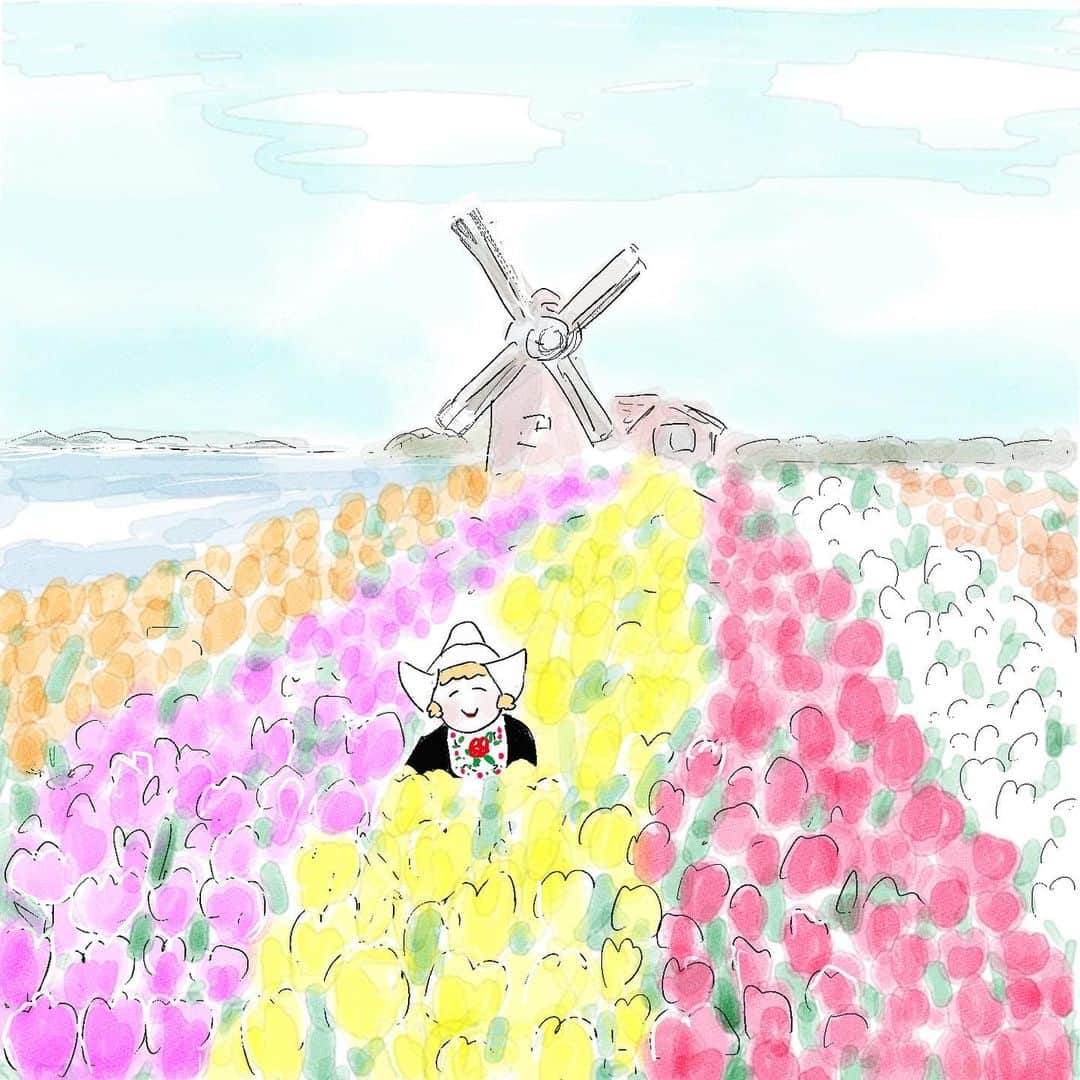 ハルペイさんのインスタグラム写真 - (ハルペイInstagram)「🌹🌹🌹🌹🌹🌹🌹🌹🌹🌹 チューリップがあちこち咲いてるよー！ いつかオランダのこういうとこ行ってみたい✨ 帽子もかぶりたいな🥹 オランダって、オランダじゃなくてNetherlandsっていうんだよ😳 オランダって言っても通じないらしいよ🥹 . #netherlands  #オランダ#🇳🇱 #チューリップ#tulips   #harupei#ハルペイ#doodle#draw#drawing#illustrator#illustration#japan#絵#雑貨#湘南#イラスト#イラストレーター#插畫#插畫家#ゆるい#茅ヶ崎」3月28日 20時56分 - harupeipei