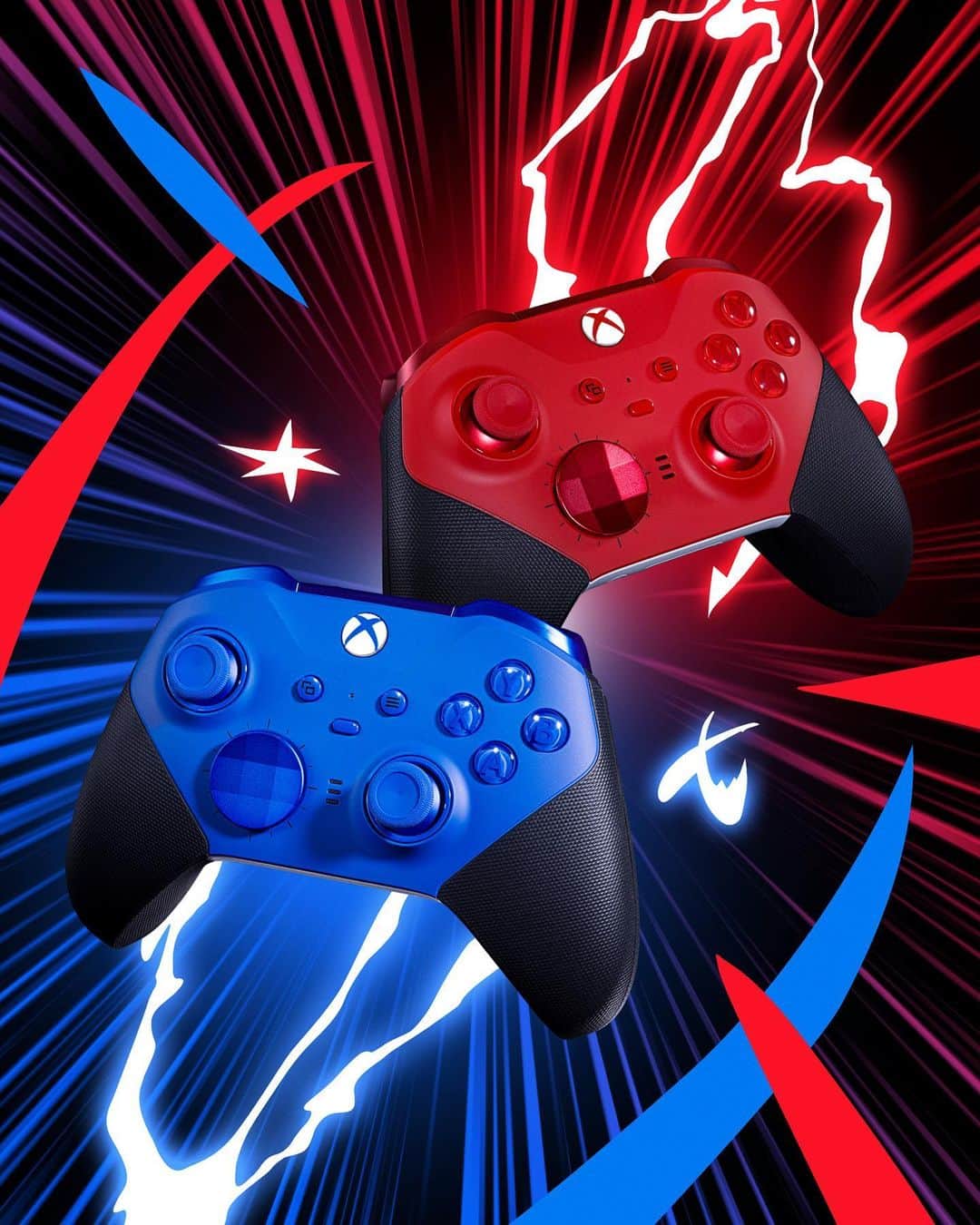 Xboxのインスタグラム：「Which color do you think will win? Choose by pre-ordering the Xbox Elite Series 2 Core in red or blue.」