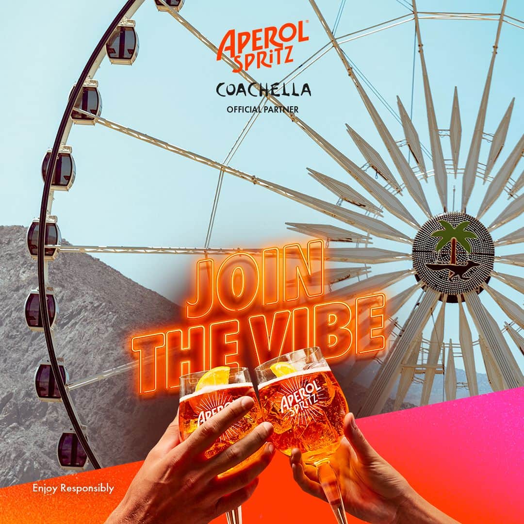 Aperol Spritzのインスタグラム：「Get ready to live your Coachella experience with #AperolSpritz!  We're thrilled to be part of @Coachella for the first time, adding a touch of vibrant color and refreshing taste to the celebration of music and of new connections.  Join us in toasting to unforgettable moments and joy!  #JoinTheJoy #AperolCoachella」