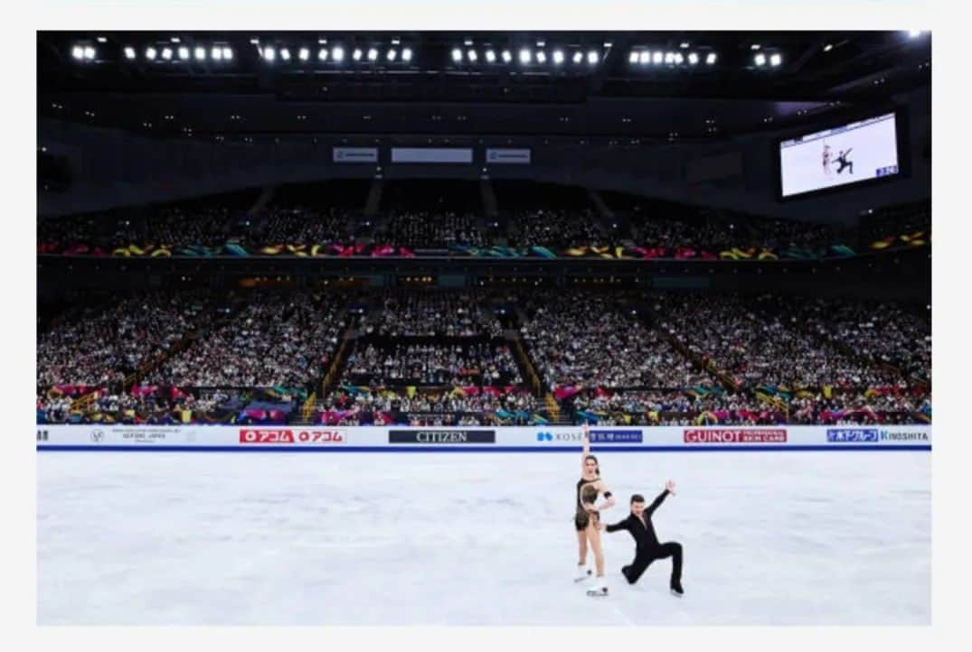 シャルレーヌ・ギニャールのインスタグラム：「Thanks Japan for this amazing week !!! I can't wait to come back in 2 weeks for the World Team Trophy !!! 🙌 We love you 💌  #isufigureskating #isu #icedance #fiammeazzurre #poliziapenitenziaria #fisg4passion #conisocial #coni #italiateam🇮🇹  #guignardfabbri #jacksonultima #japan #saitama #worldchampionships」