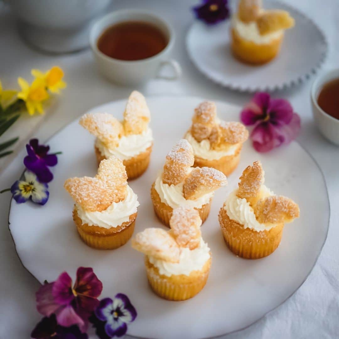 AHMAD TEA / アーマッドティーのインスタグラム：「"Butterfly Cupcakes🧁"  まるで蝶々がとまっているかのような 小さくて可愛いらしいカップケーキ。 イギリスの家庭菓子として愛される 春にぴったりの #バタフライケーキ です🦋  いつものカップケーキの仕上げに ひと工夫するだけで簡単に作れます😊  ケーキの上部を丸くくりぬき、半分にカットします。 くりぬいた部分にはジャムやレモンカード、 バタークリームなどをお好みで詰めます。 半分にカットした生地を羽に見立てて飾り、 粉糖を振りかければ完成です♪  イギリスではお子さまの誕生日パーティーの 定番だという、バタフライケーキ🇬🇧 卒業や入学などのお祝い事にもおすすめです💐  お子さまも安心してお楽しみいただける #デカフェフルーツセレクション と一緒に 春休みのおうち時間を楽しむティータイム はいかがでしょうか？☕🌷  *-*-*-*-*-*-*-*-*-*-*-*-*-*-*-*-*-*-*-*-*-*-*-*-*-*-*-*-*-*-*-*-* ＼ あと3日！ ／ アーマッドティー公式サイトでは、3月末まで 【フルーツティー全品15%offセール】を実施中📣 この機会にぜひお試しください♪ 公式サイトはプロフィールのURLから🔗 *-*-*-*-*-*-*-*-*-*-*-*-*-*-*-*-*-*-*-*-*-*-*-*-*-*-*-*-*-*-*-*-*  @ahmadtea_jp #アーマッドティー #ahmadtea」