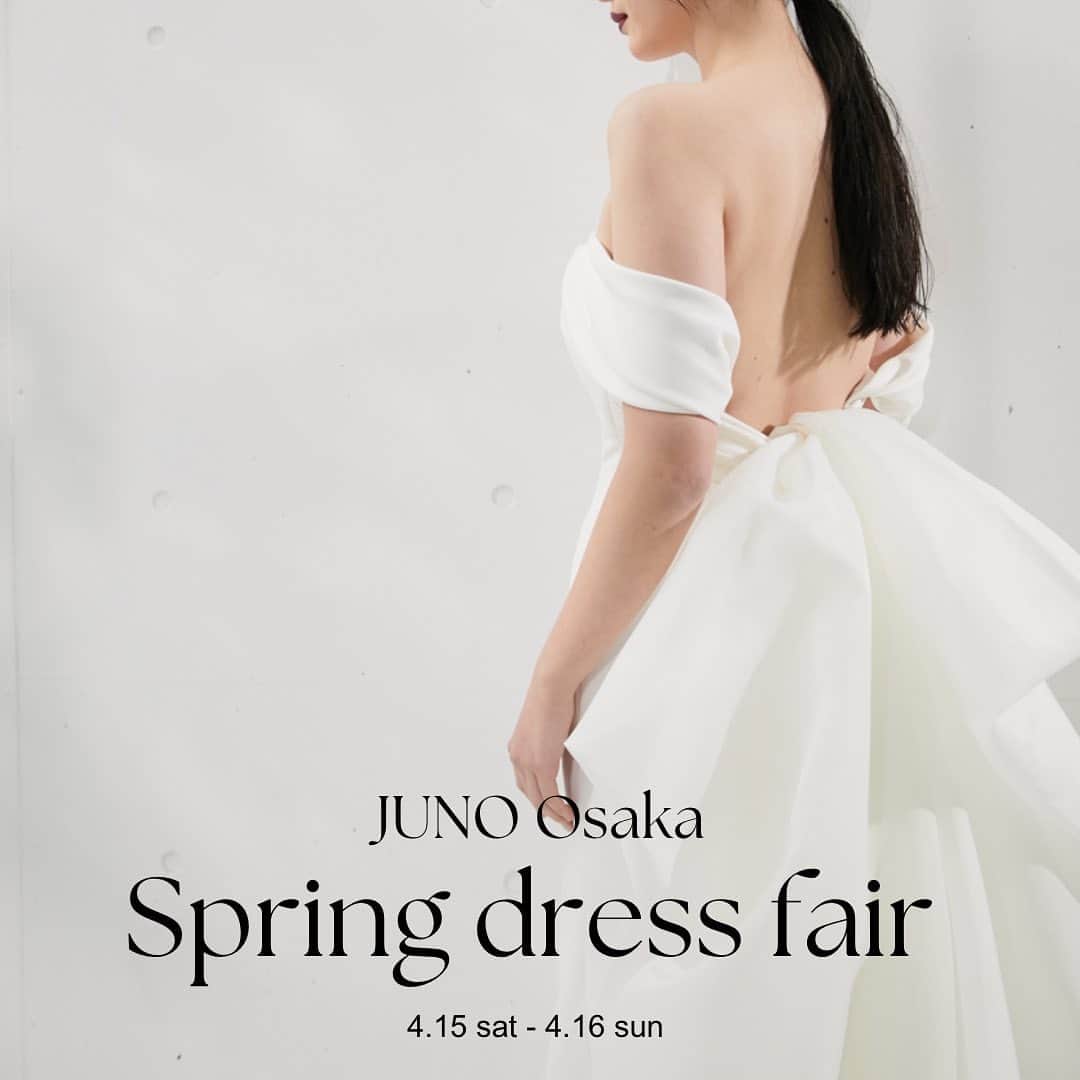 JUNOのインスタグラム：「【JUNO 大阪店】 - Spring Dress Fair 開催のお知らせ -  JUNOへ新たに仲間入りしたばかりの新作ドレスや、全国の花嫁に愛される @inesdisanto  @antoniorivamilano  @marchesabridal  などより人気のドレスを集めて 通常より多くのラインナップから ドレスをご試着いただけるフェアを開催いたします。  こちらのフェアにてご試着いただいたお客様限定の特典もご用意しています🕊  ※6組様限定、 ご予約枠残りわずかです。  ご試着予約・フェア詳細は プロフィール▷URLより。  ドレスやスタイリングに こだわったウェディングをイメージされている方、 自分らしく個性に溢れるドレスをお探しの方 ぜひお早めにお申し込みください。  @juno_weddingdress  @juno_osaka」