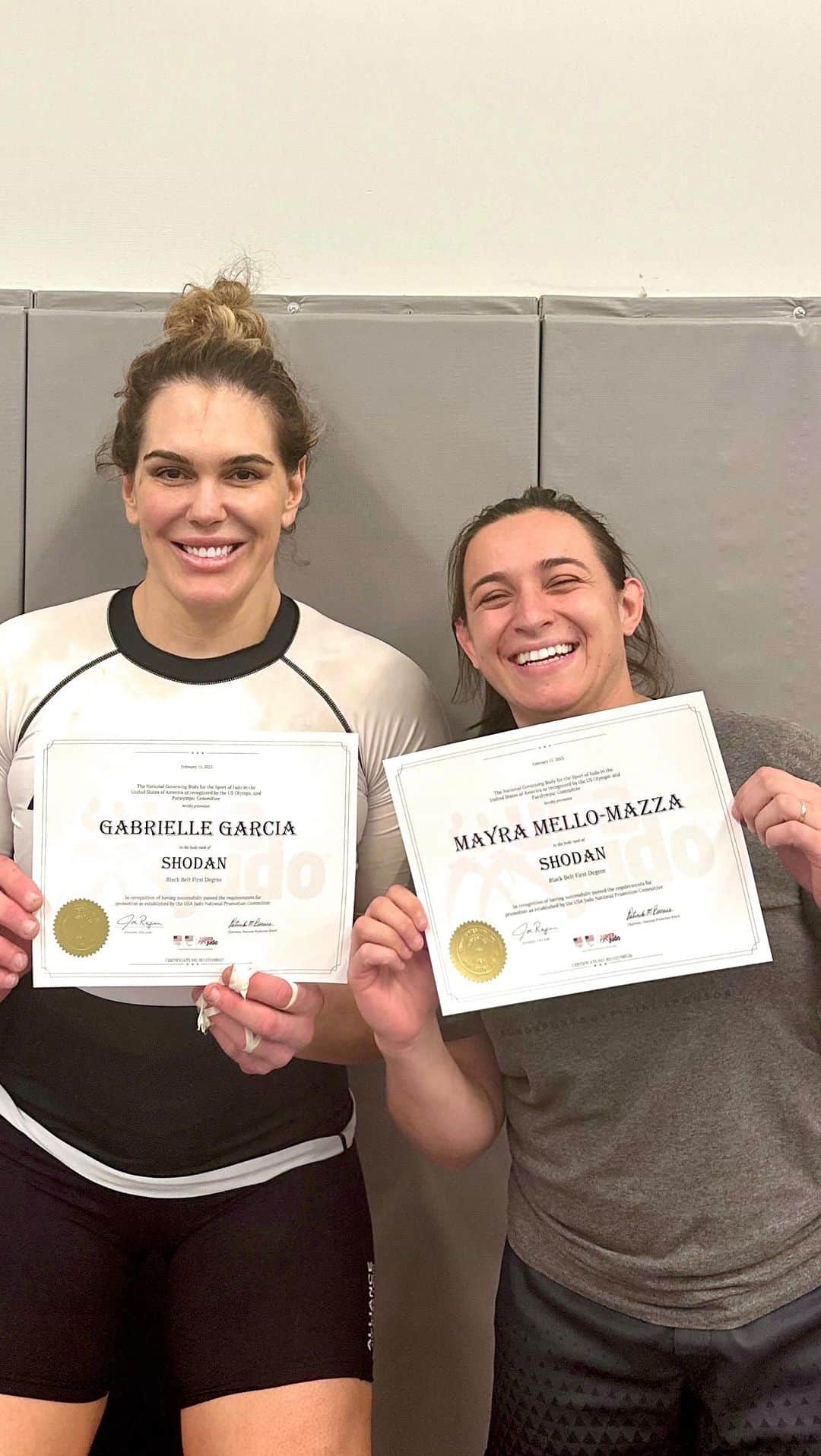 ギャビ・ガルシアのインスタグラム：「Today we had one more great achievement in our lives. Today we received from @usajudoofficial @teamusa  our black belt certificate! Thanks Trayben and all USA TEAM for this huge opportunity!  #goteamusa #olympicteam  @mayramazza @allianceeastvale   #teamusa #goteamusa  #usolimpic」